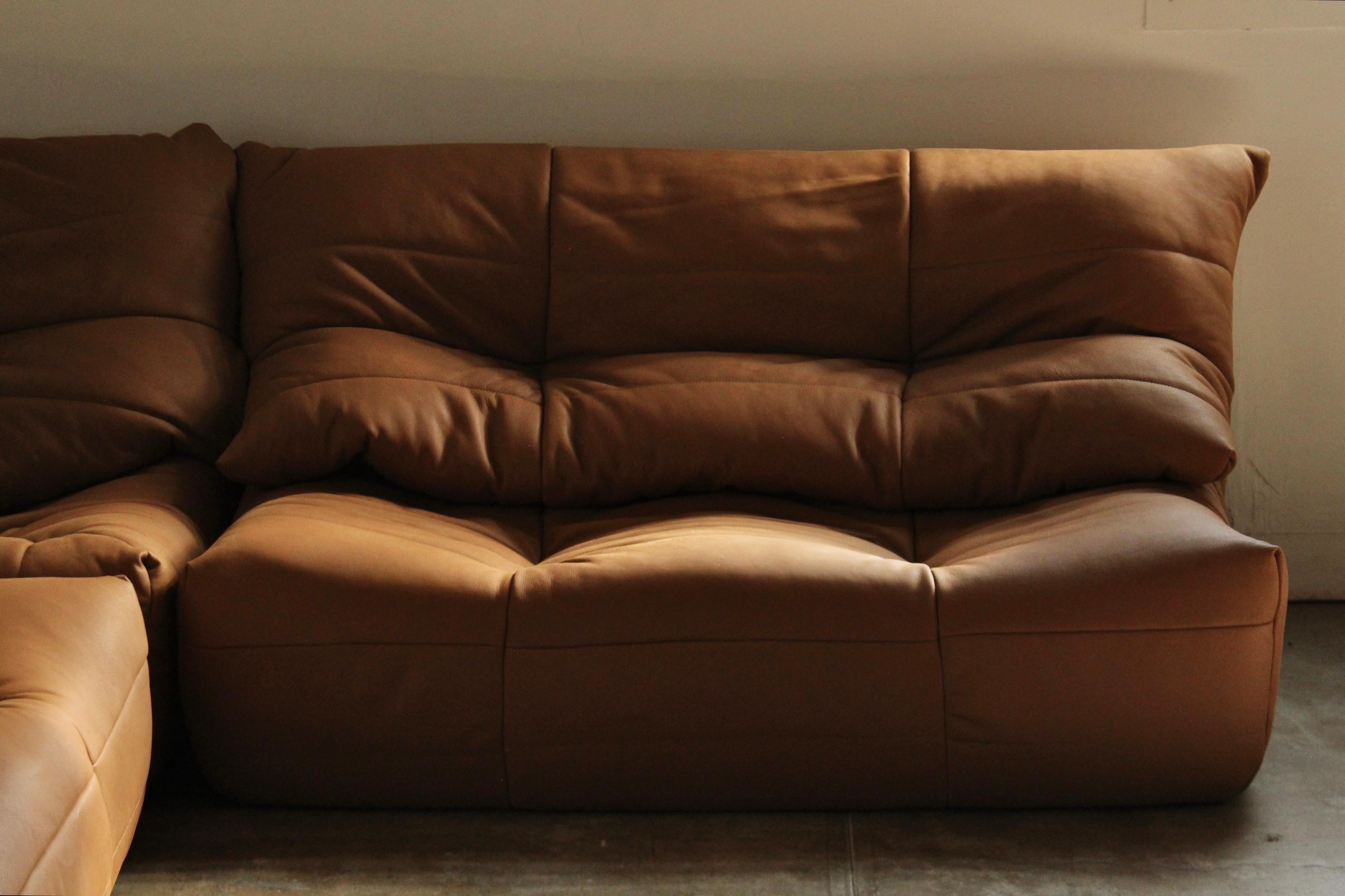 Michel Ducaroy Style Modular Leather Corner Sofa, 1970s 8