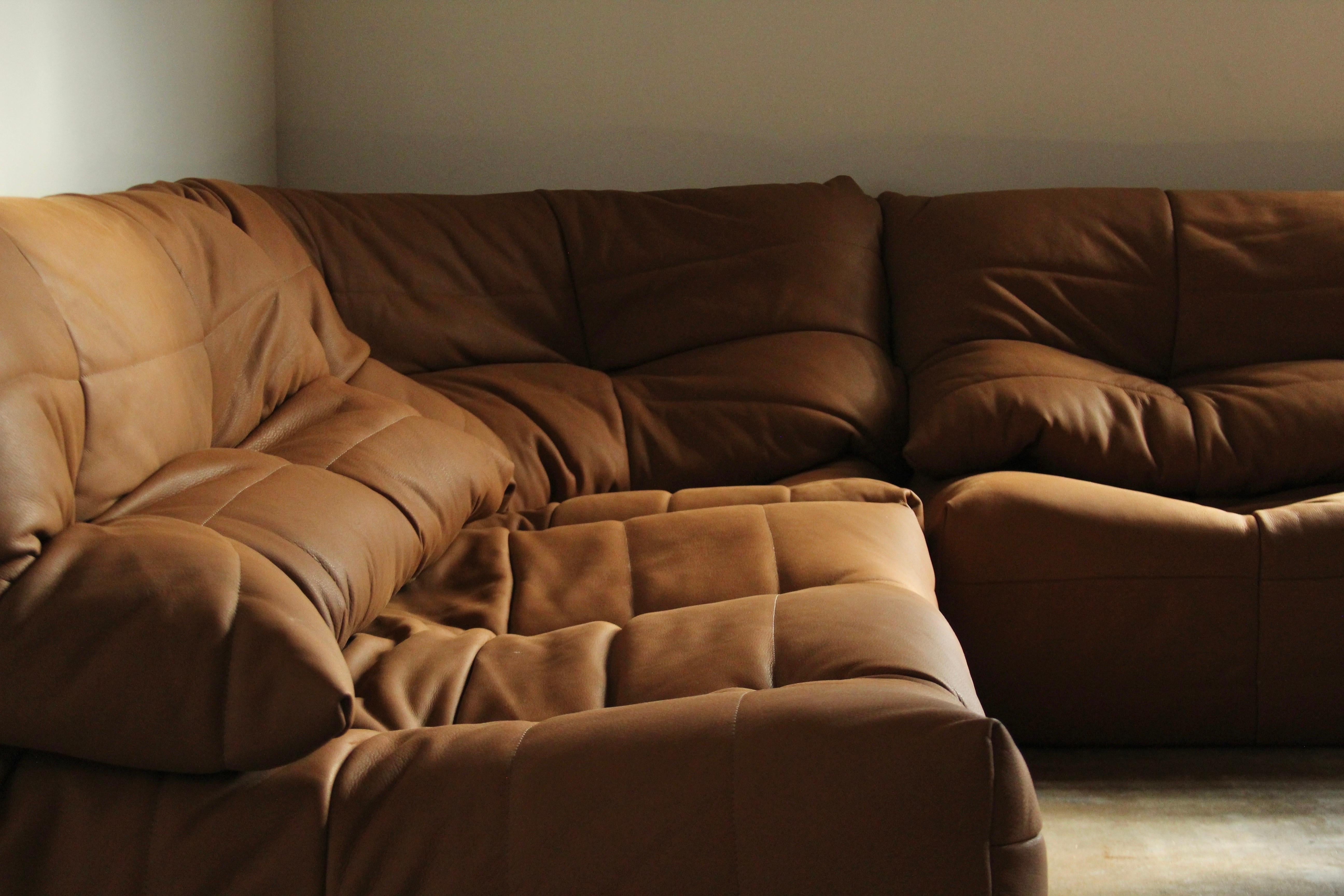 Michel Ducaroy Style Modular Leather Corner Sofa, 1970s 9