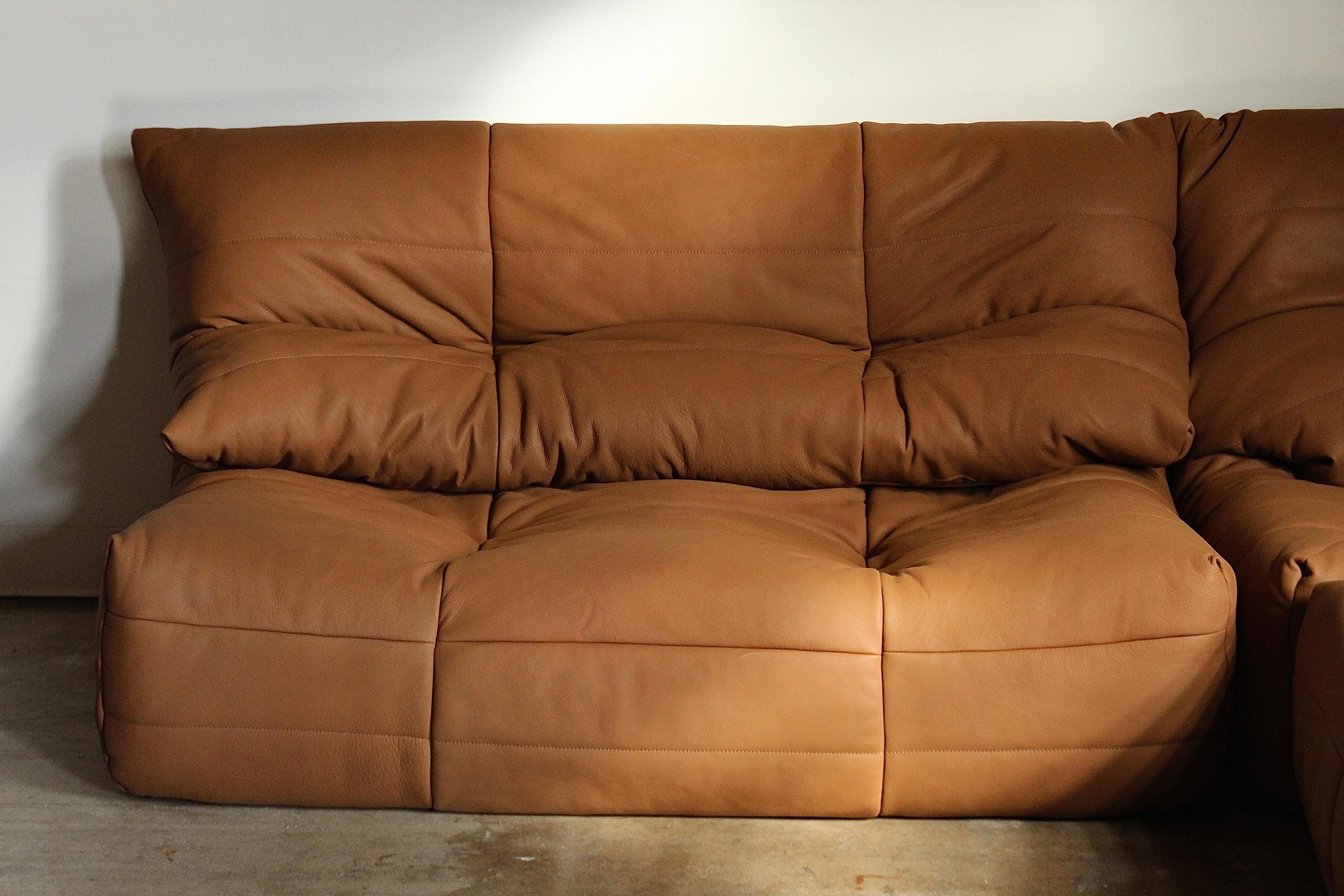 Michel Ducaroy Style Modular Leather Corner Sofa, 1970s 2
