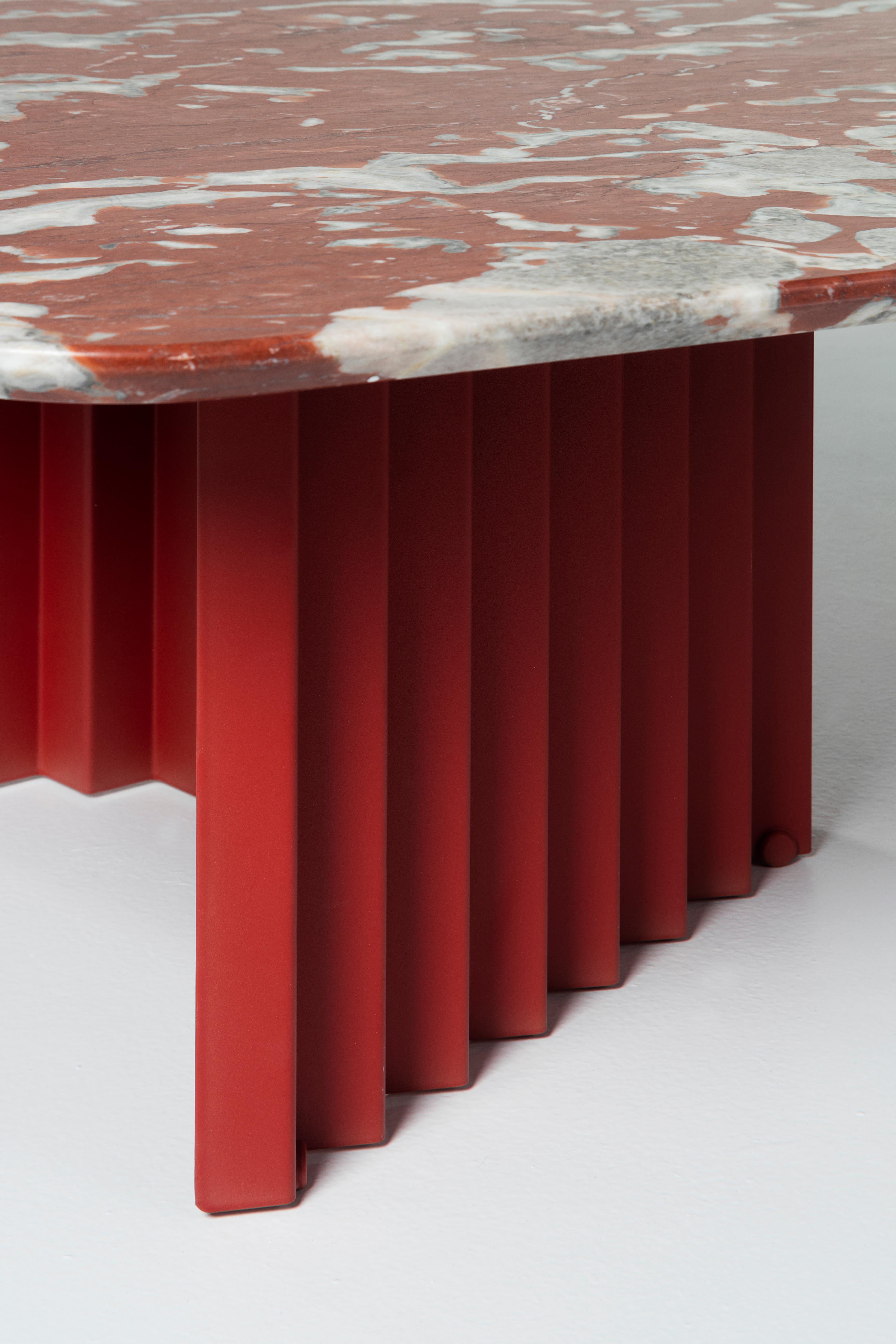 red marble table