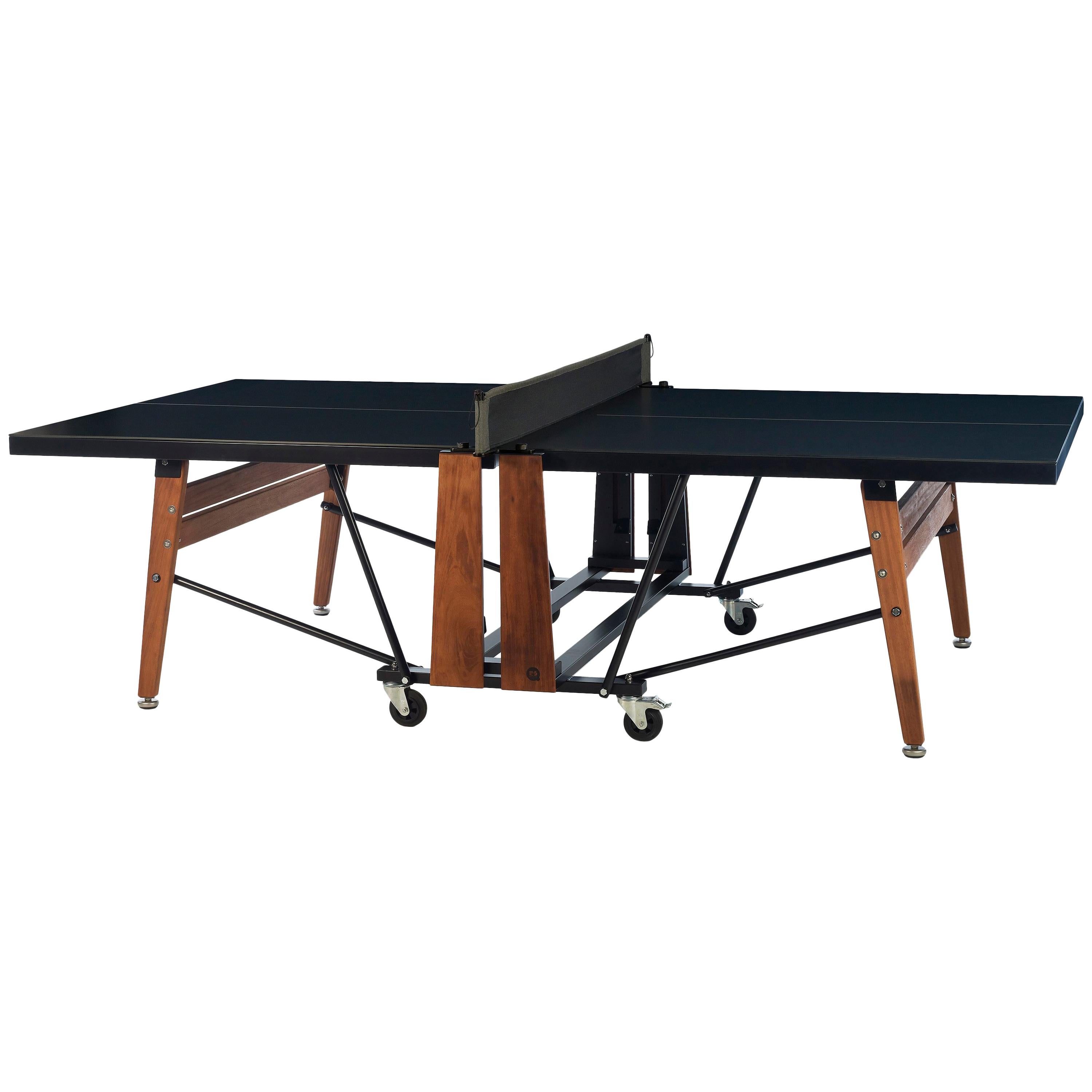 RS Barcelona Ping-Pong Folding Table in Black and Iroko by Rafael Rodriguez For Sale