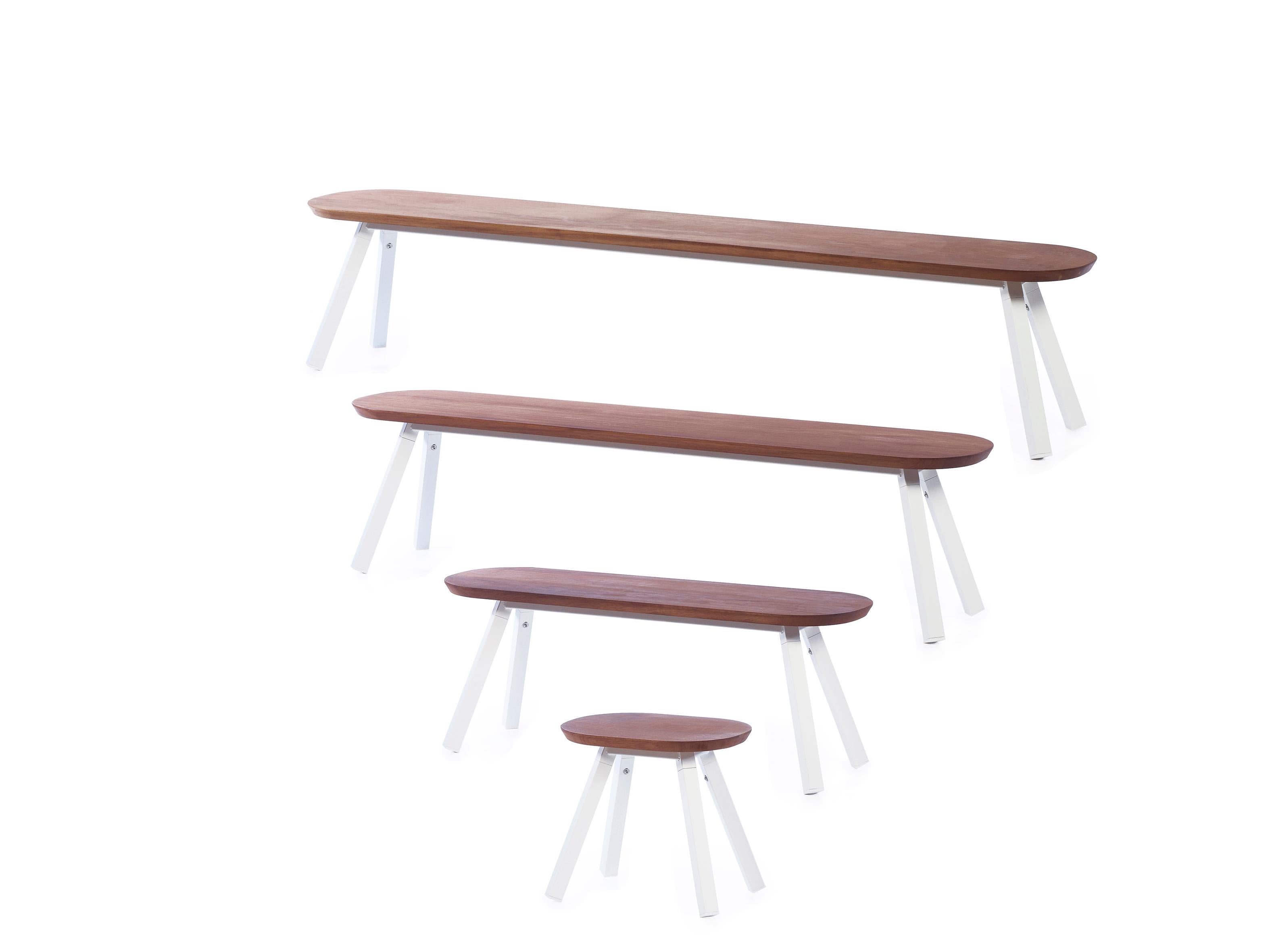Steel RS Barcelona You and Me 120 Bench in Iroko and White by A.P.O. For Sale