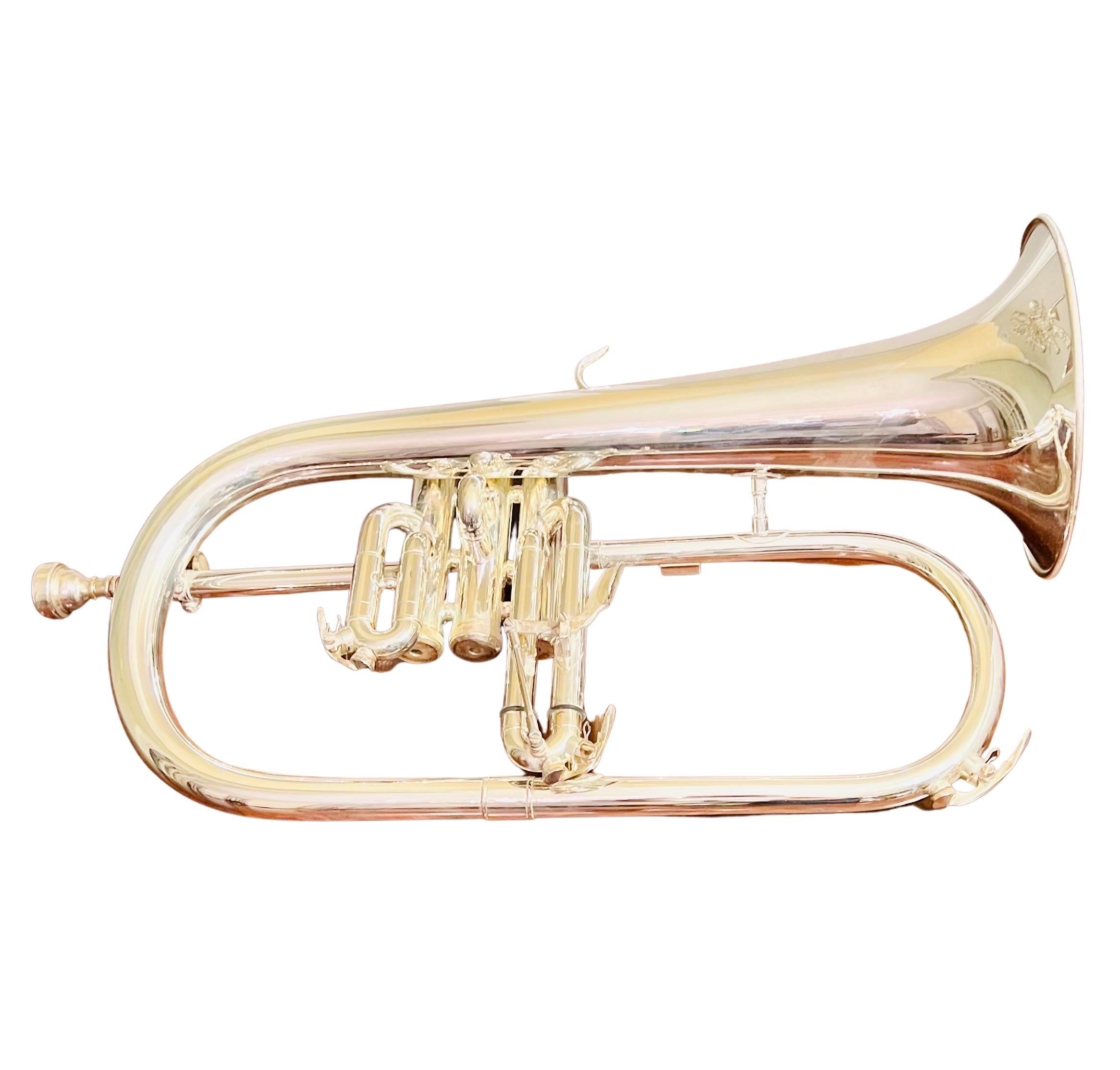 R.S. Berkely silver plated flugelhorn, model FLU669, 2006.  

If used for playing, this horn is suitable for intermediate and professional trumpeters.  Recognized for its durable construction, responsiveness and ability to stay in tune.  The FLU669