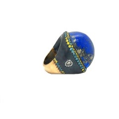 RS-L538-GS - 18K Yellow Gold & Silver Ring with Lapis & Diamonds