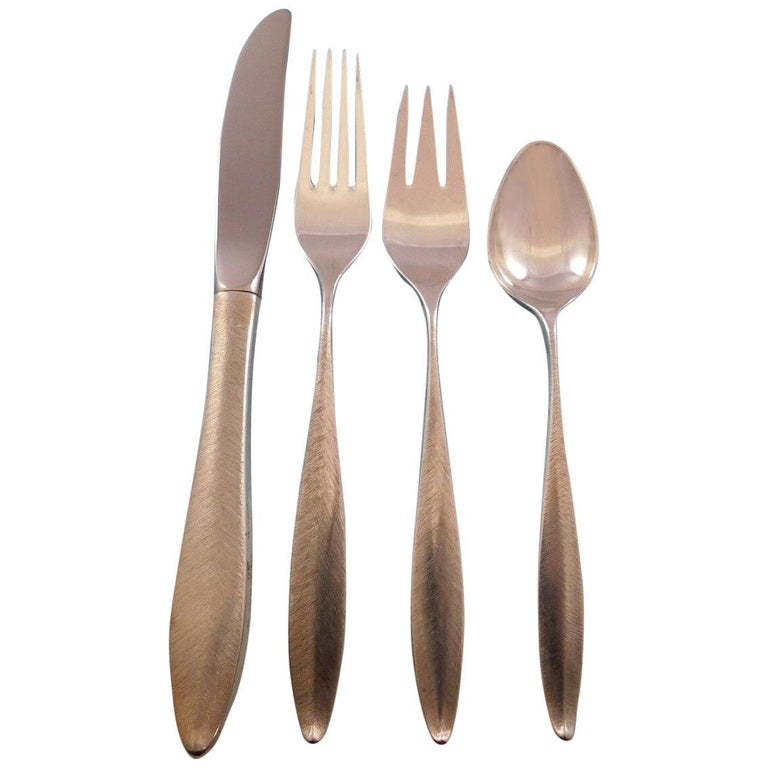 RSVP by Towle Sterling Silver Flatware Set Service 24 Pieces Matte Modern For Sale at 1stDibs