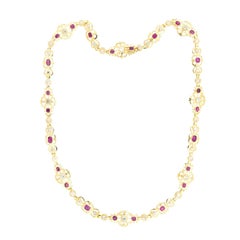 rt Deco Austrian 18k Diamond and Ruby Scrolling Panel Link Necklace