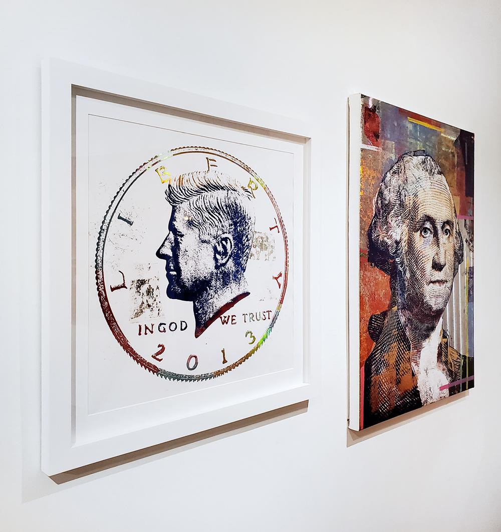 In God We Trust - Figurative Painting Grigio di Houben R.T.