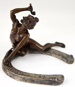 Art Nouveau Bronze Sculpture Nude on a Horseshoe Georges Récipon 1896 France