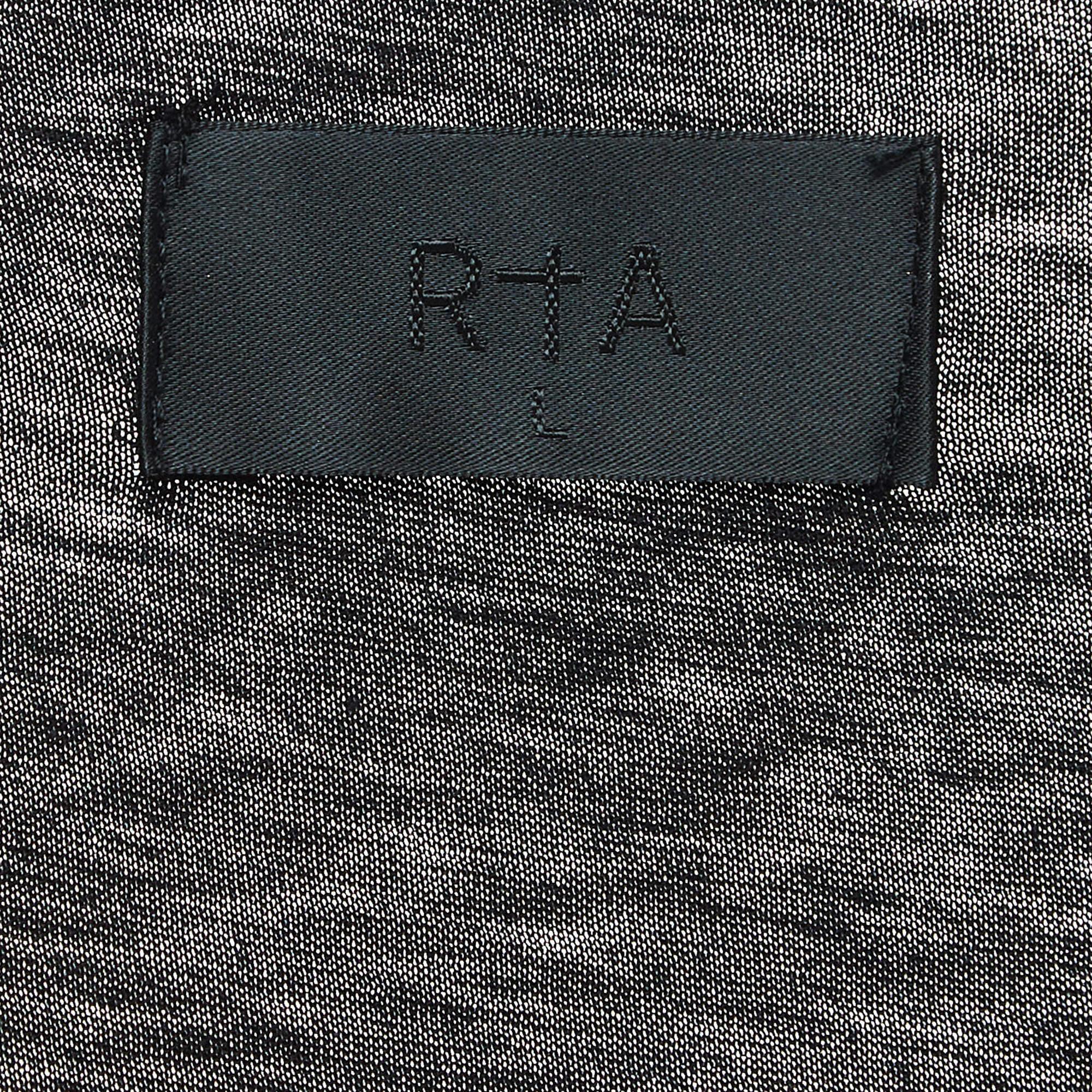 RTA Black Cotton Distressed Crop T-Shirt L For Sale 1