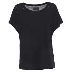 RTA Black Cotton Distressed Crop T-Shirt L