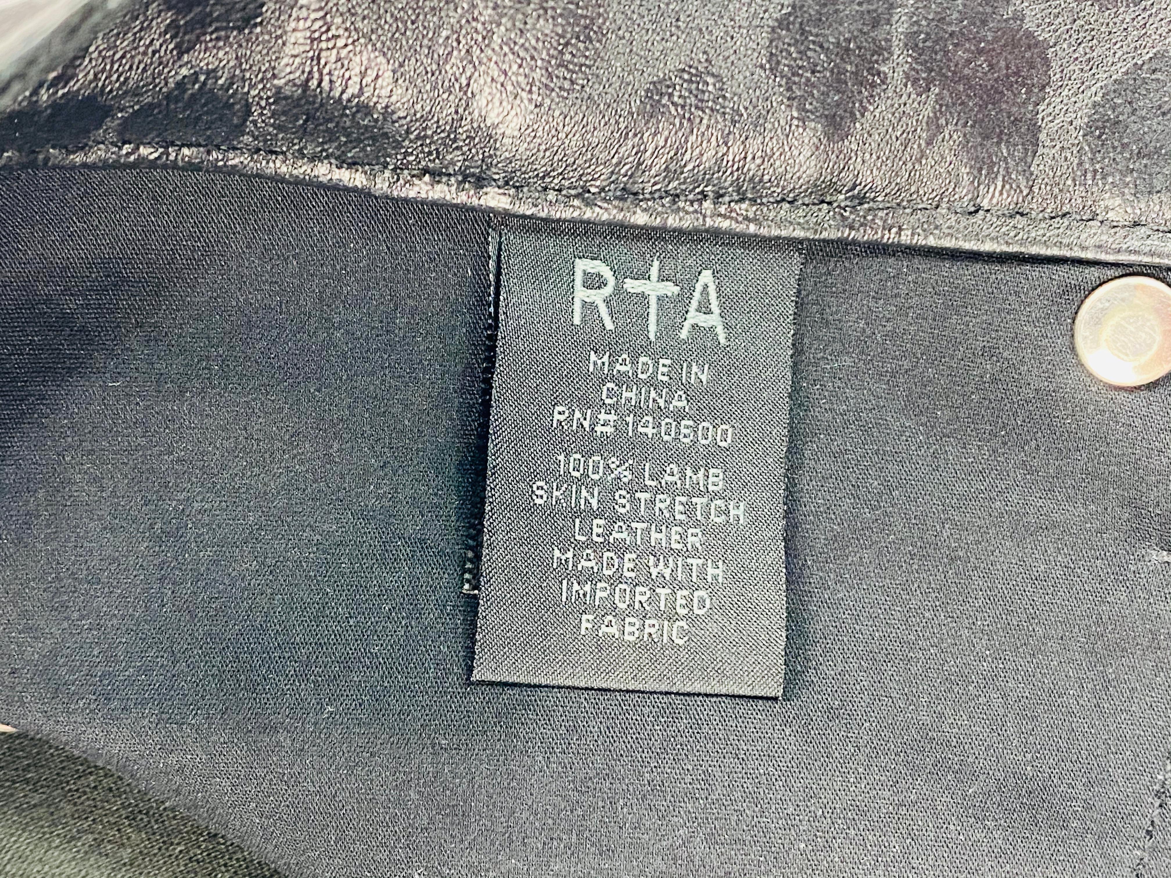 RTA Black Leather Animal Print Skinny Pants Jeans Size 28 For Sale 3