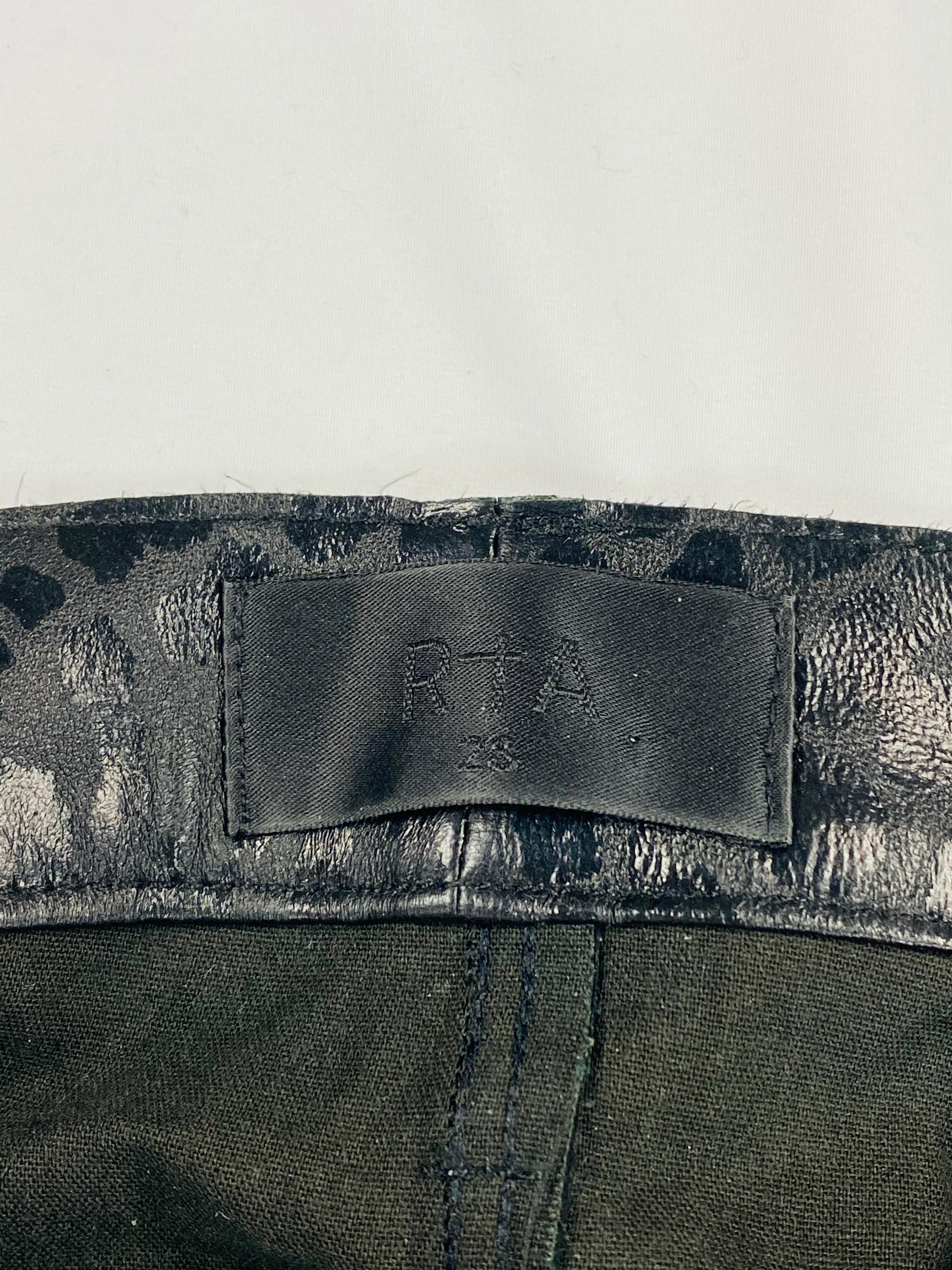 RTA Black Leather Animal Print Skinny Pants Jeans Size 28 For Sale 4