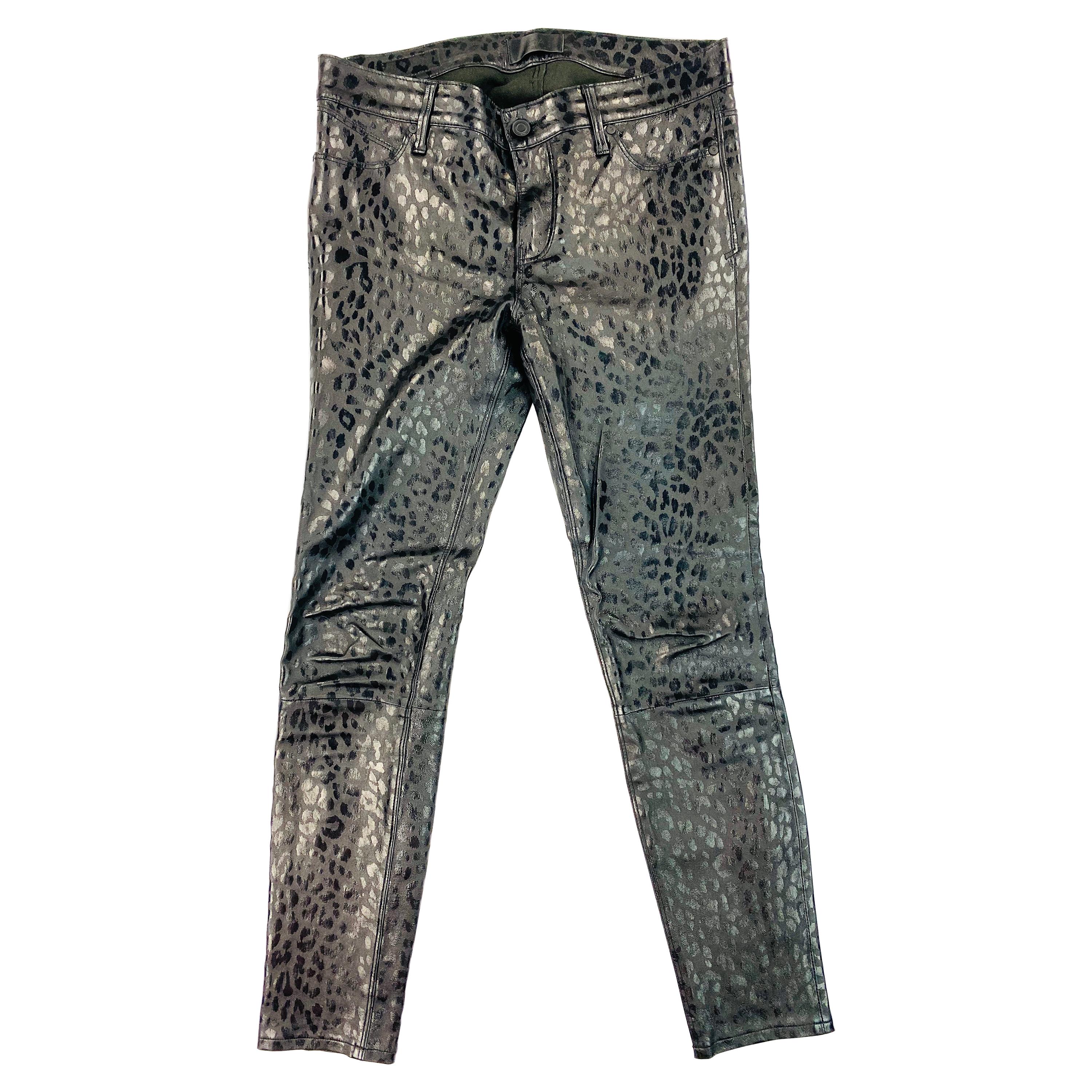RTA Black Leather Animal Print Skinny Pants Jeans Size 28