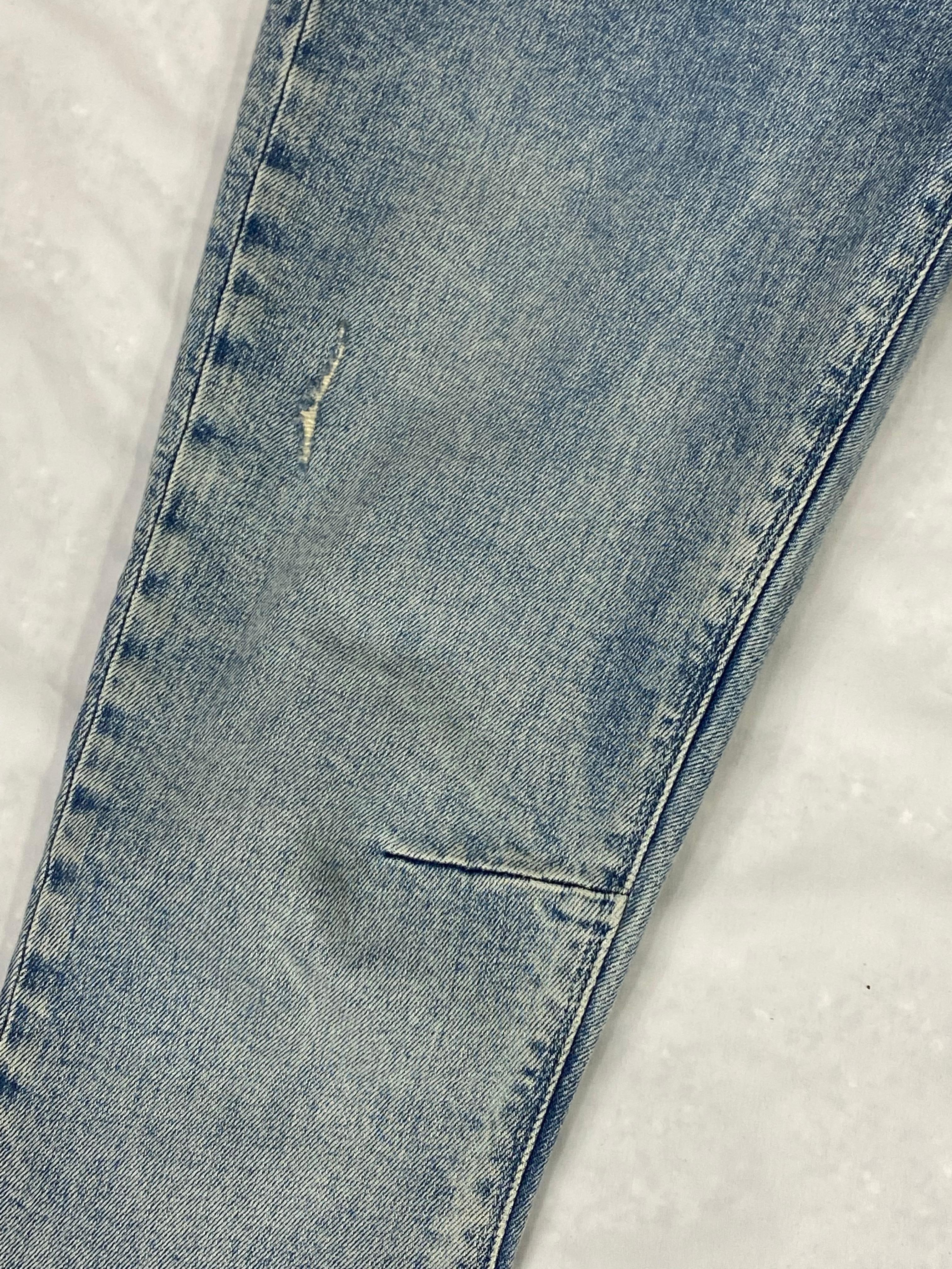 Product details:

The jeans feature skinny fit, light blue wash and cropped at the bottom.