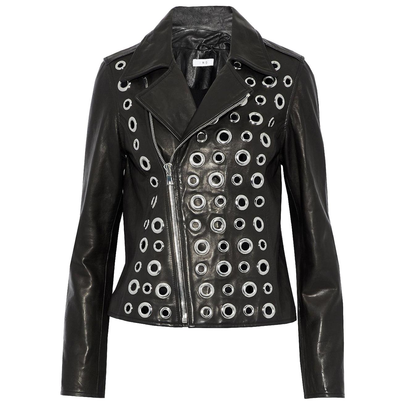RtA Cleo Eyelet-Embellished Leather Biker Jacket