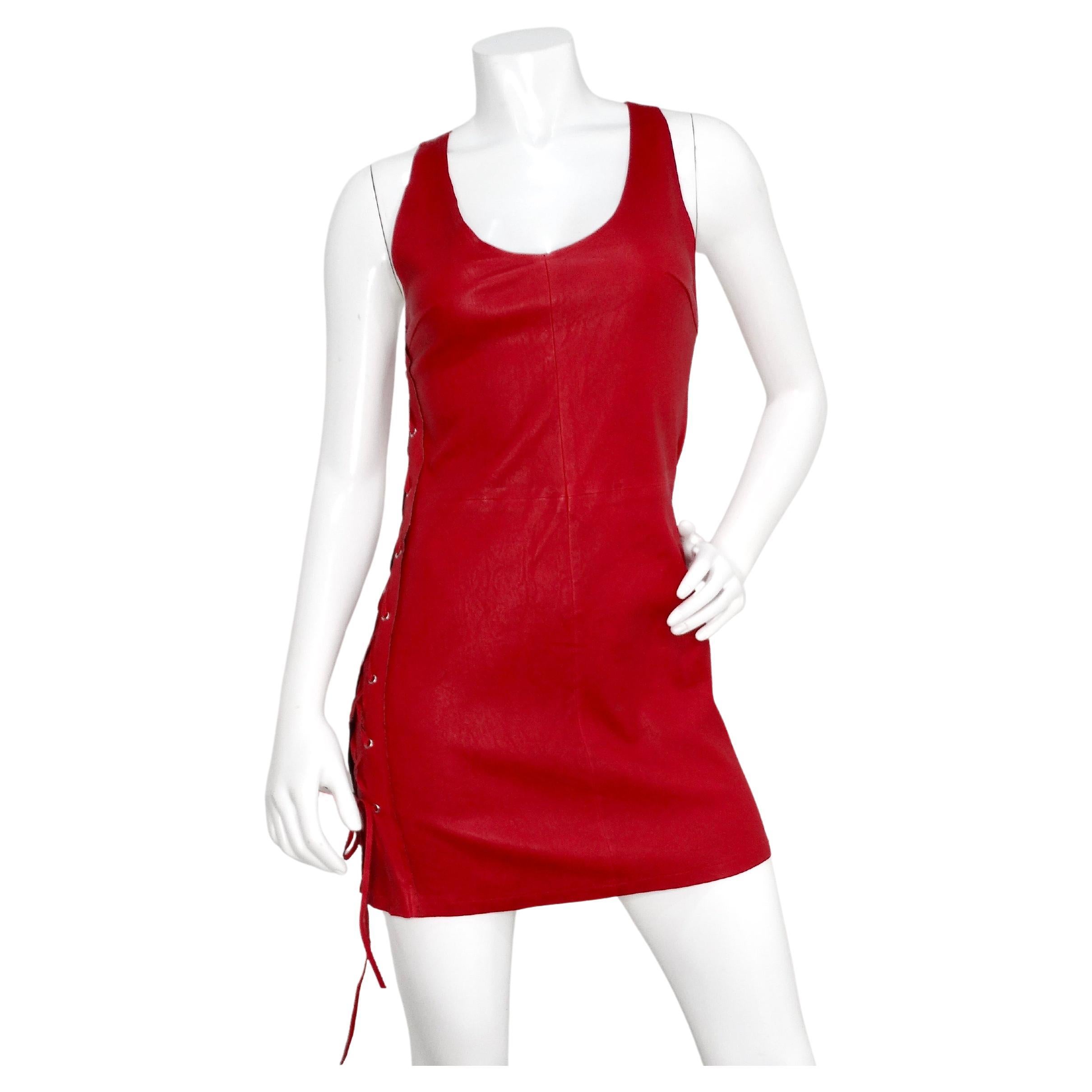 RTA Lipstick Fifi Lace-Up Leather Dress For Sale