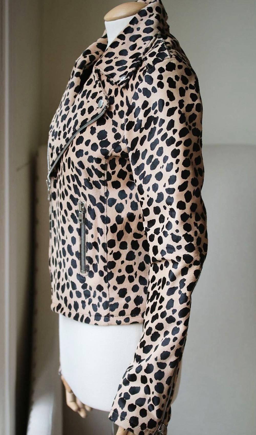 RtA Nico Cheetah-Print Calf-Hair Moto Jacket