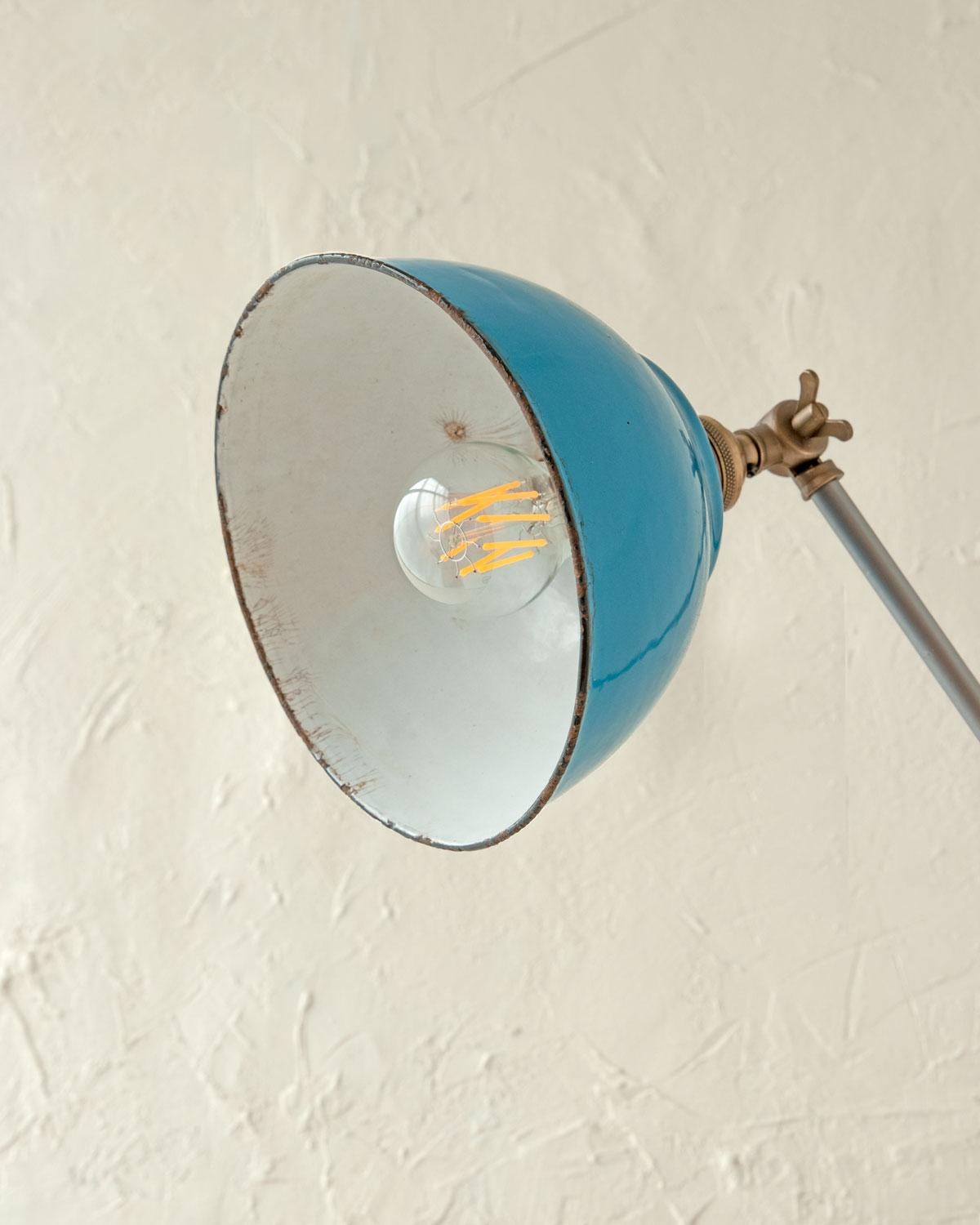 Steampunk Vintage Blue Enamel and Iron Floor Lamp