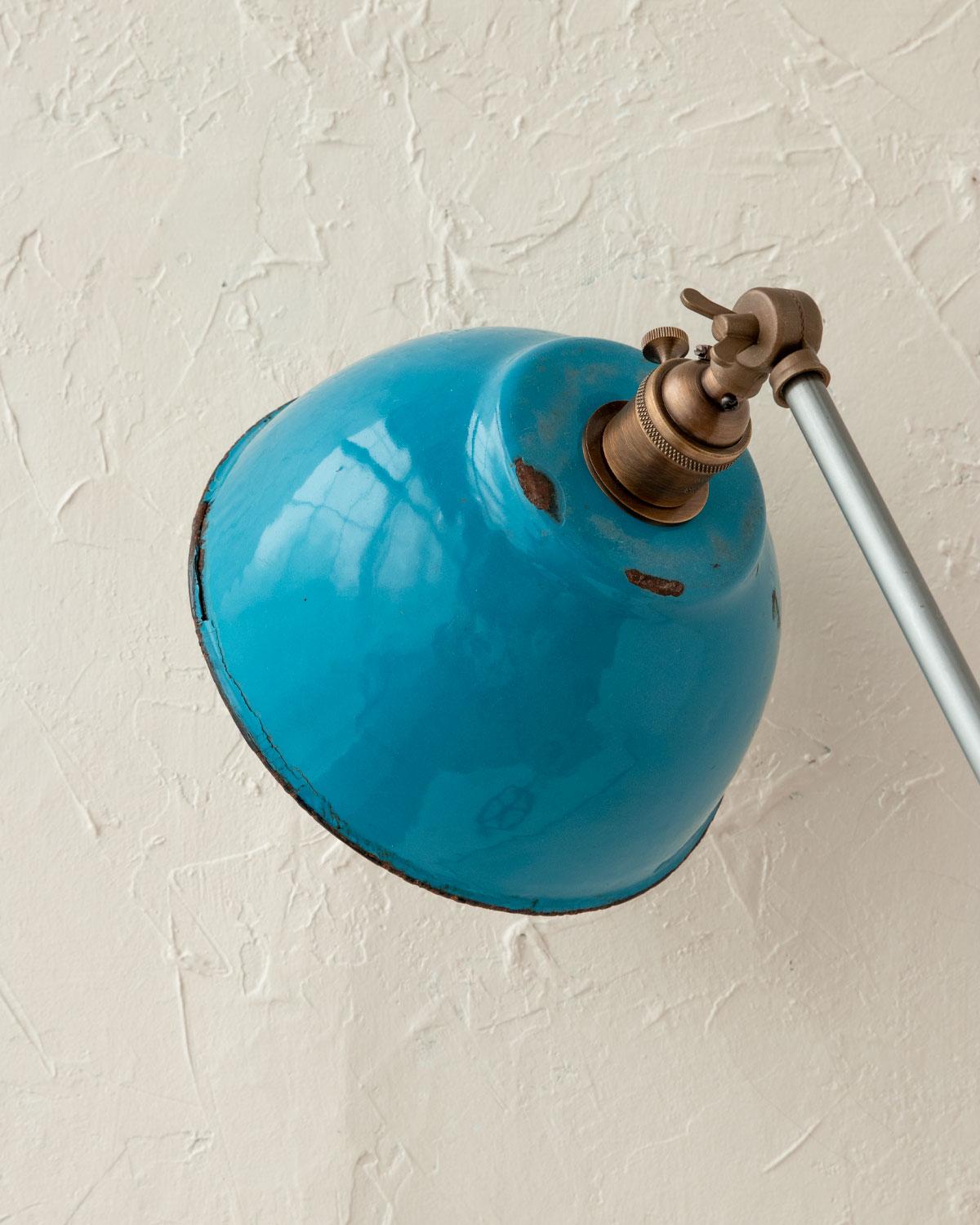 American Vintage Blue Enamel and Iron Floor Lamp