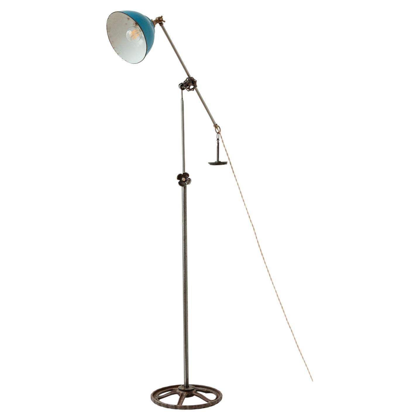 Vintage Blue Enamel and Iron Floor Lamp