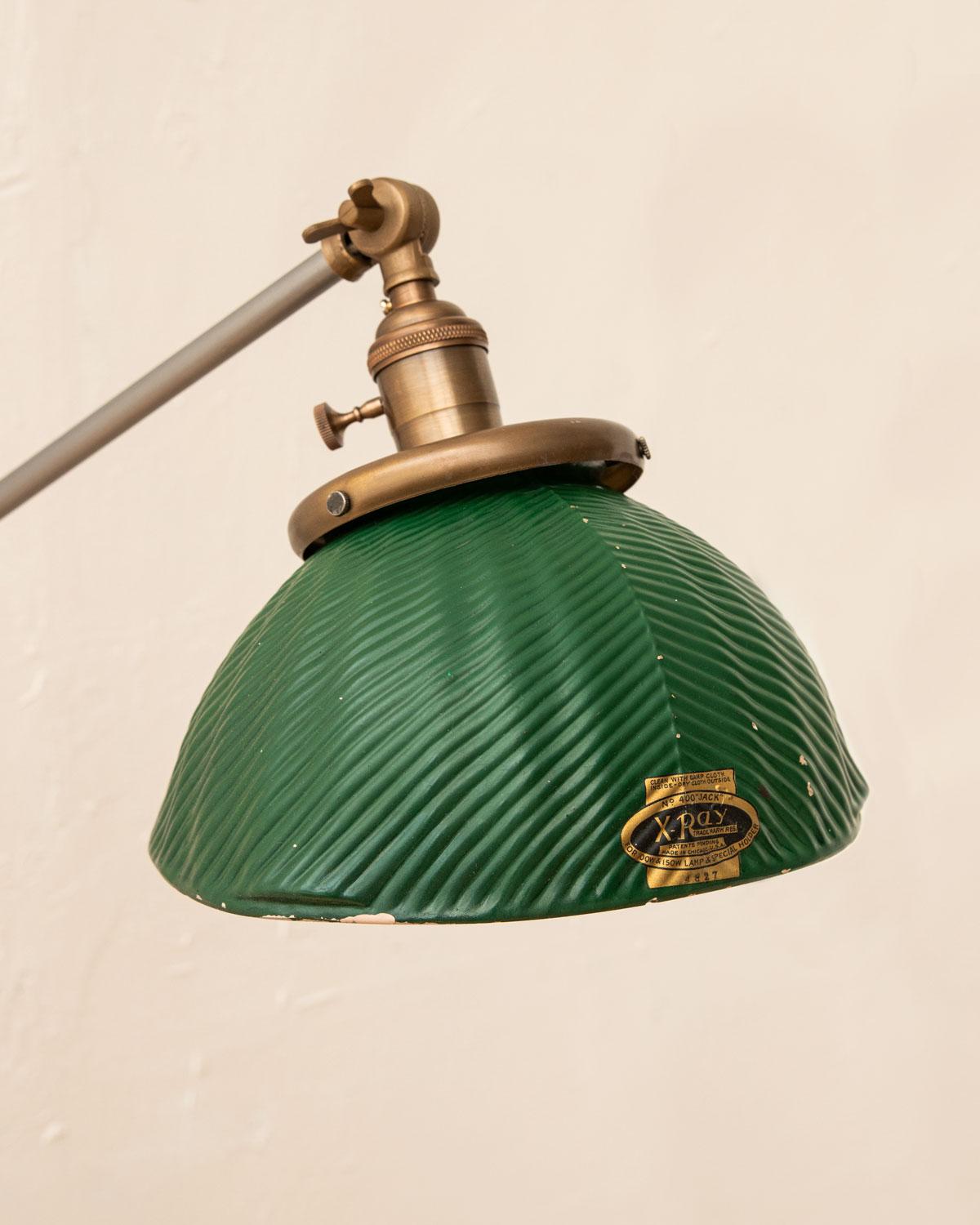 Contemporary Vintage Green Painted Glass and Steel Clamp Table Lamp