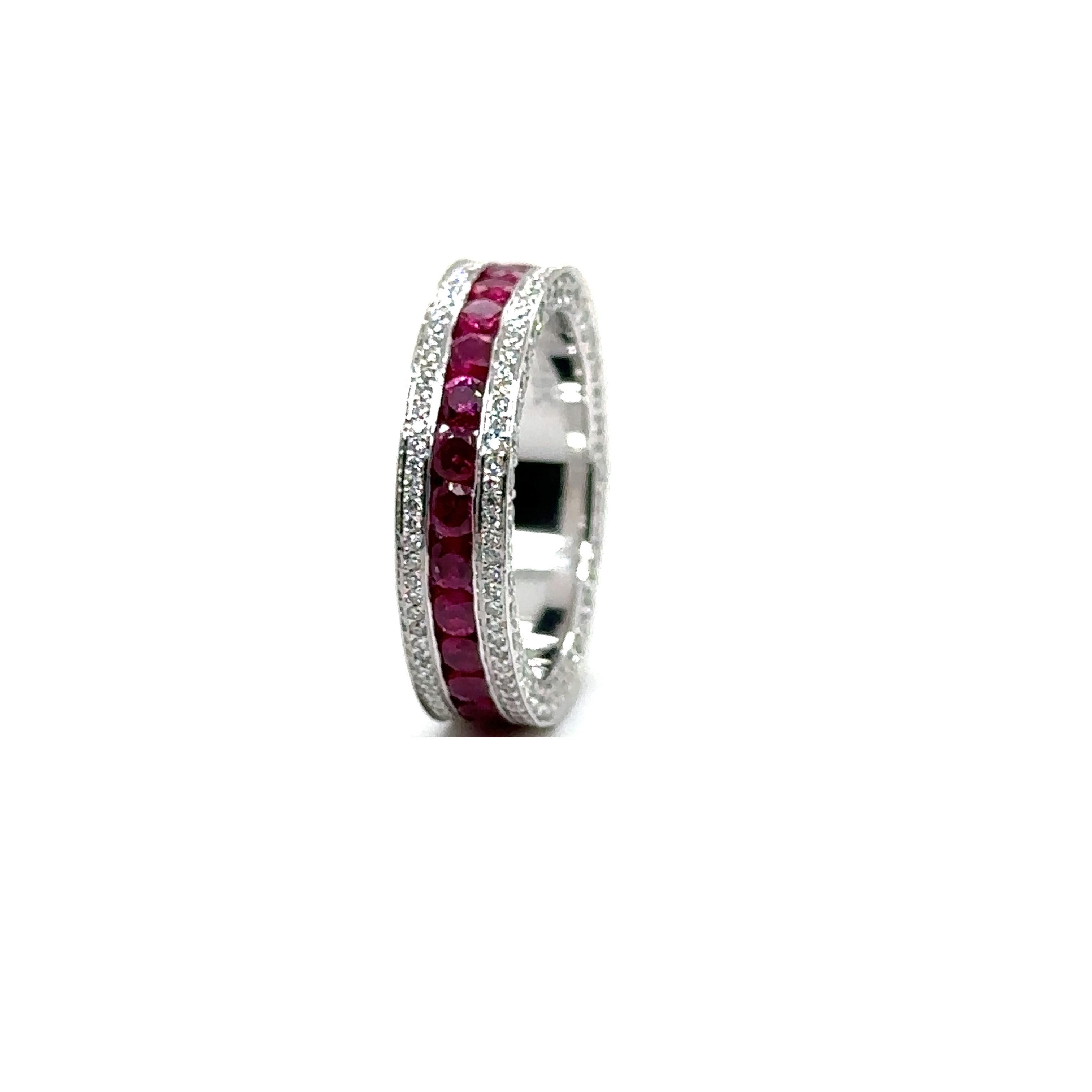 RTR004-RUBY - 18K WHITE GOLD WEDDING BAND With RUBY & DIAMONDS  For Sale 4