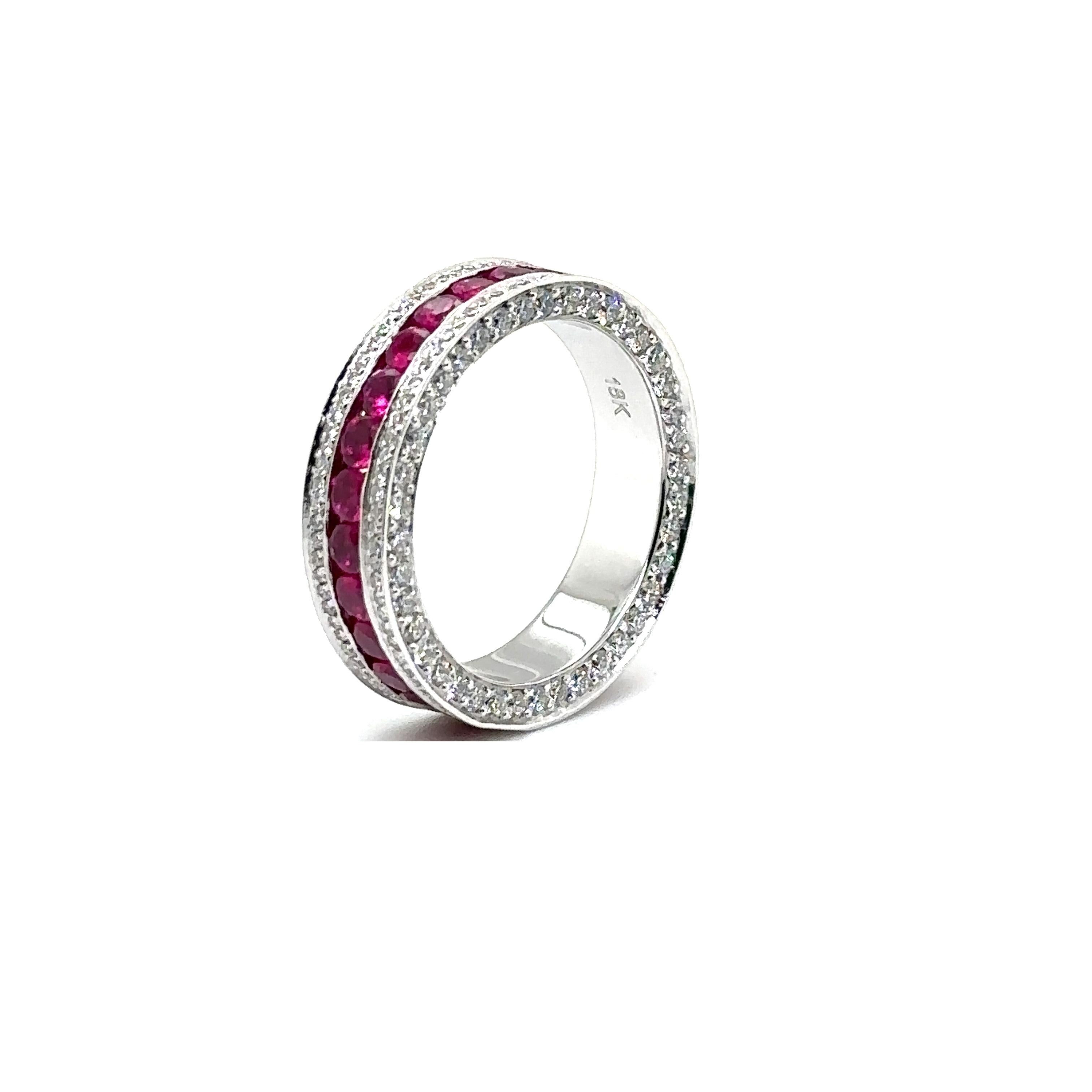 RTR004-RUBY - 18K WHITE GOLD WEDDING BAND With RUBY & DIAMONDS  For Sale 5