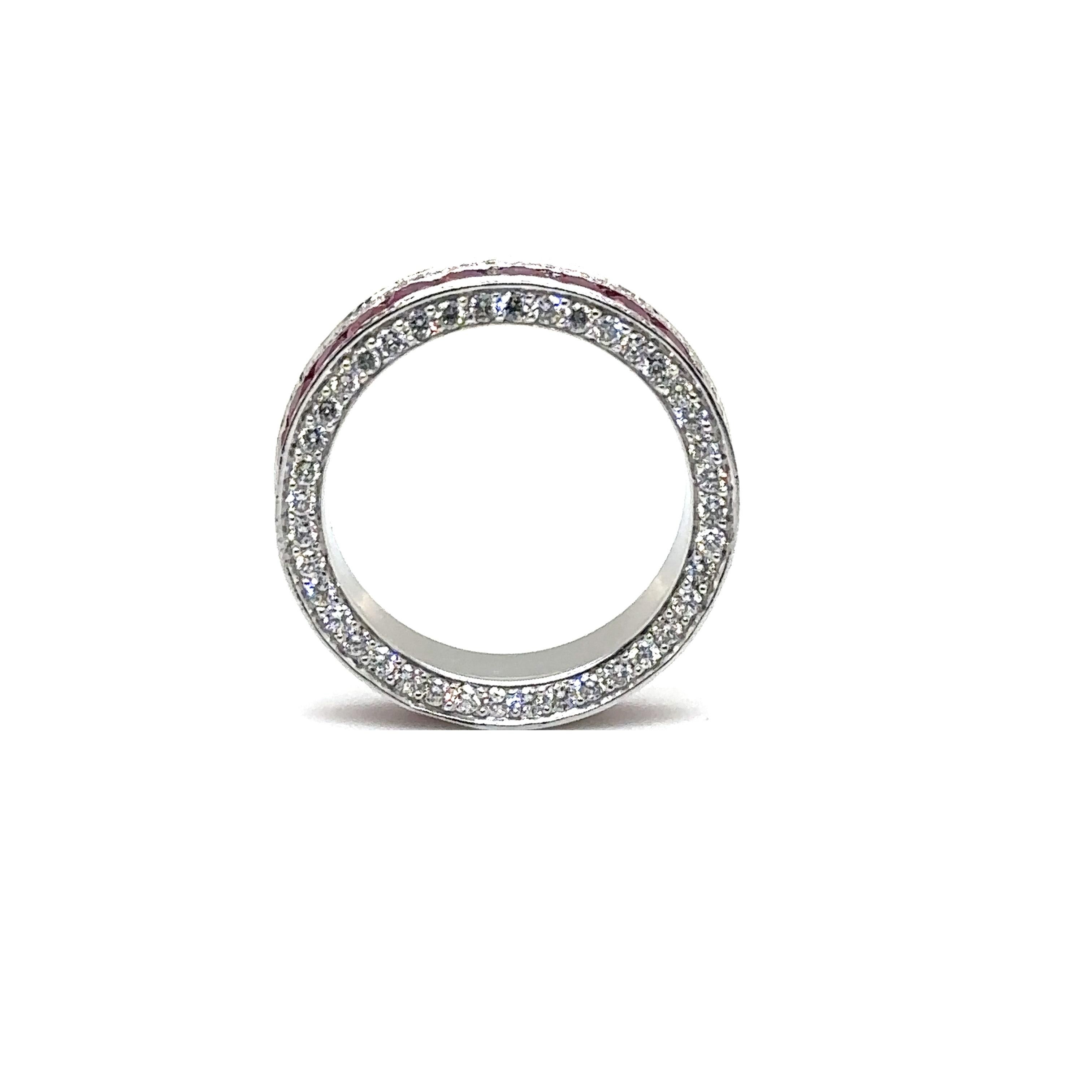 RTR004-RUBY - BAGUE DE DRAPEAU EN OR BLANC 18 carats avec RUBY & DIAMANTS en vente 7