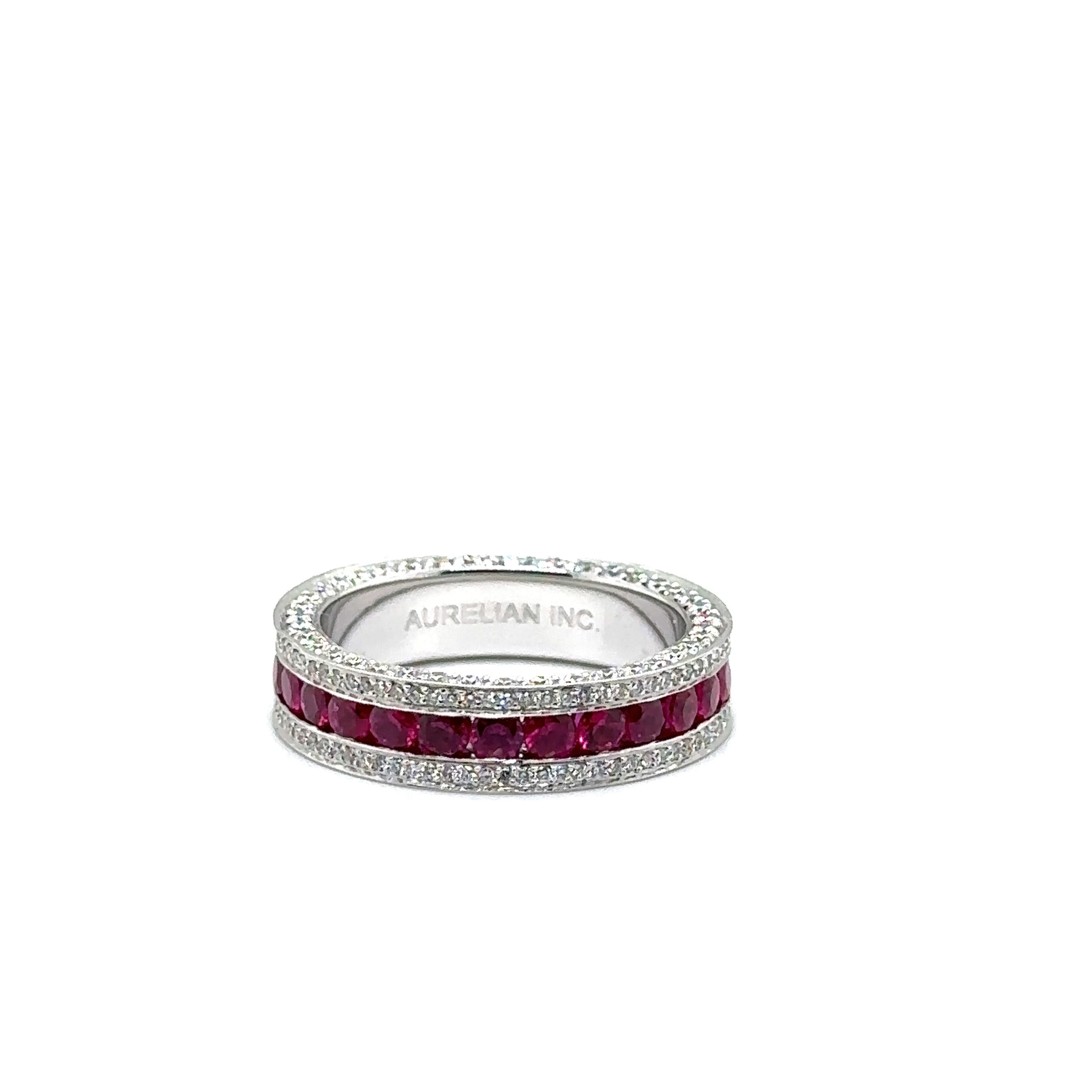 RTR004-RUBY - 18K WHITE GOLD WEDDING BAND With RUBY & DIAMONDS  For Sale 8