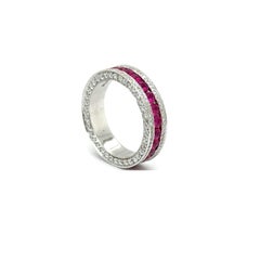 RTR004-RUBY - 18K WEISSE GOLD WEDDING BAND mit RUBY & DIAMONDS