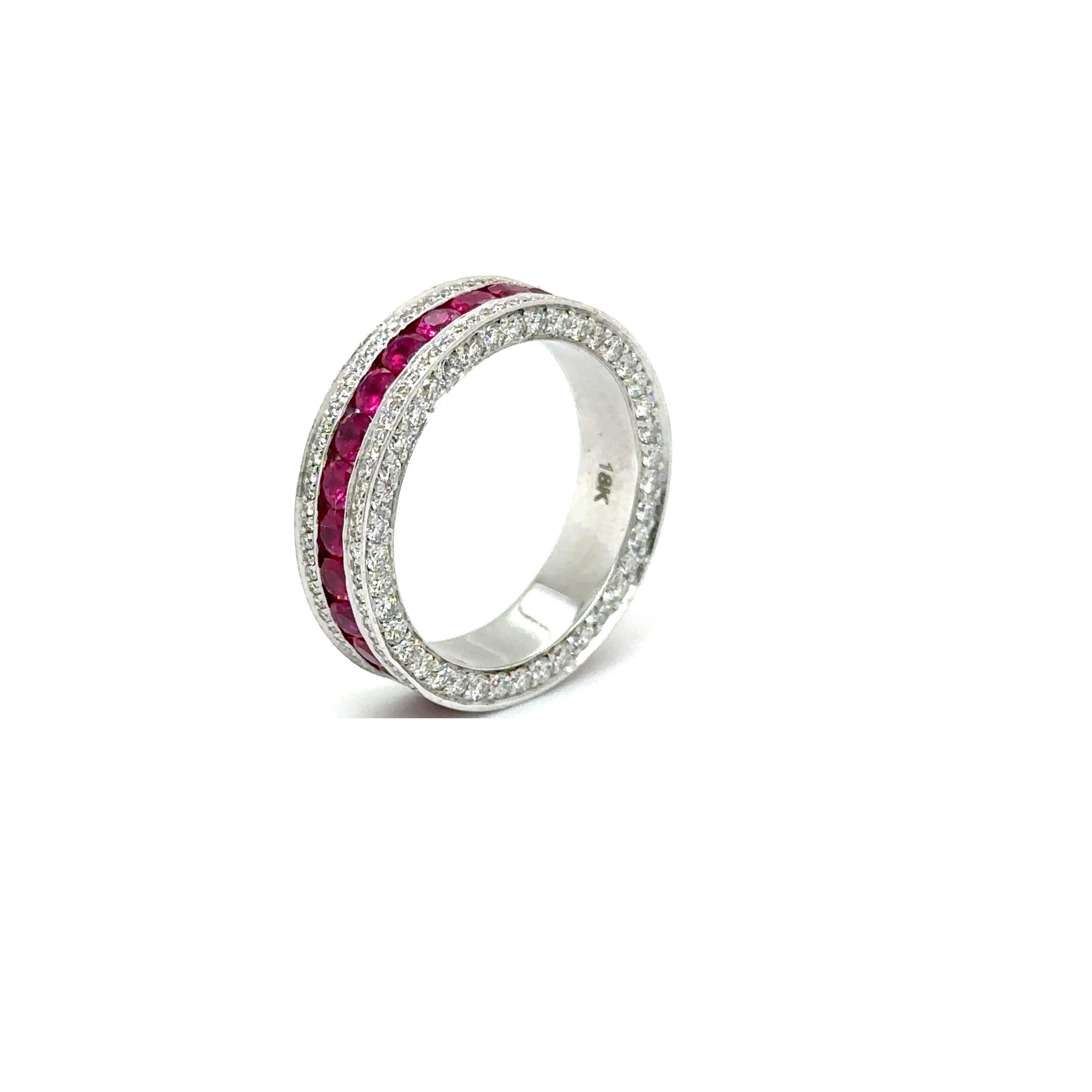 Modern RTR004-RUBY - 18K WHITE GOLD WEDDING BAND With RUBY & DIAMONDS  For Sale