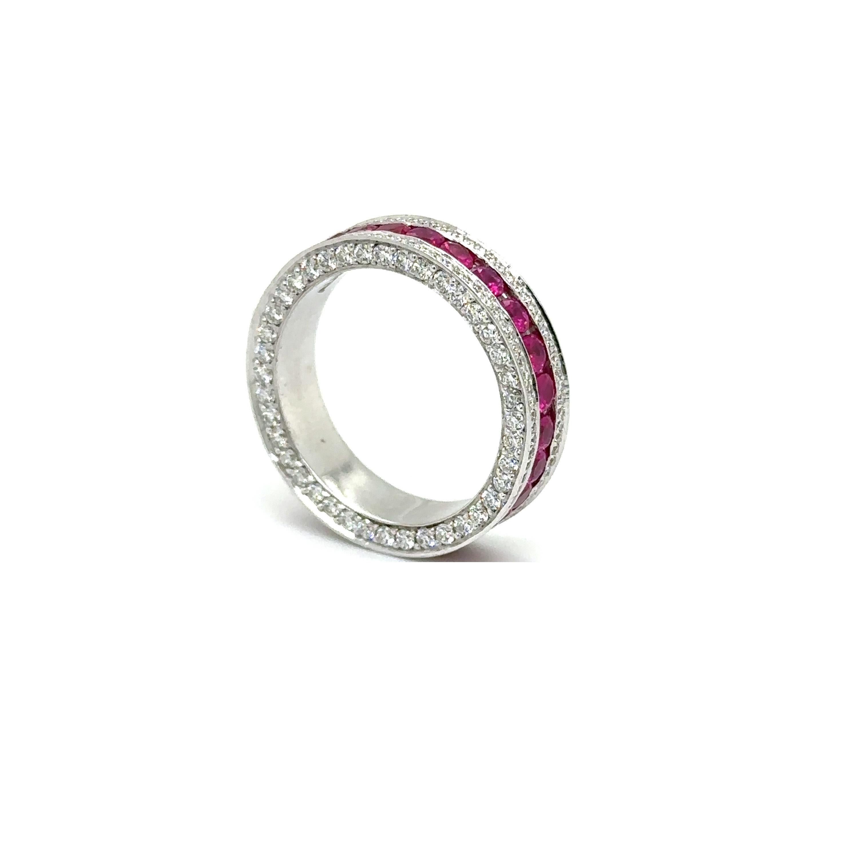 Round Cut RTR004-RUBY - 18K WHITE GOLD WEDDING BAND With RUBY & DIAMONDS  For Sale