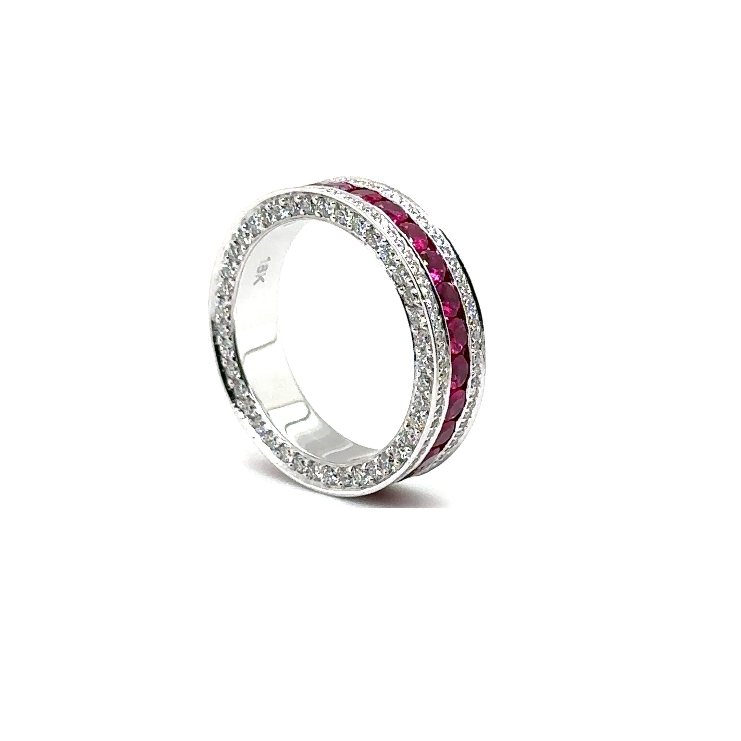 Women's RTR004-RUBY - 18K WHITE GOLD WEDDING BAND With RUBY & DIAMONDS  For Sale