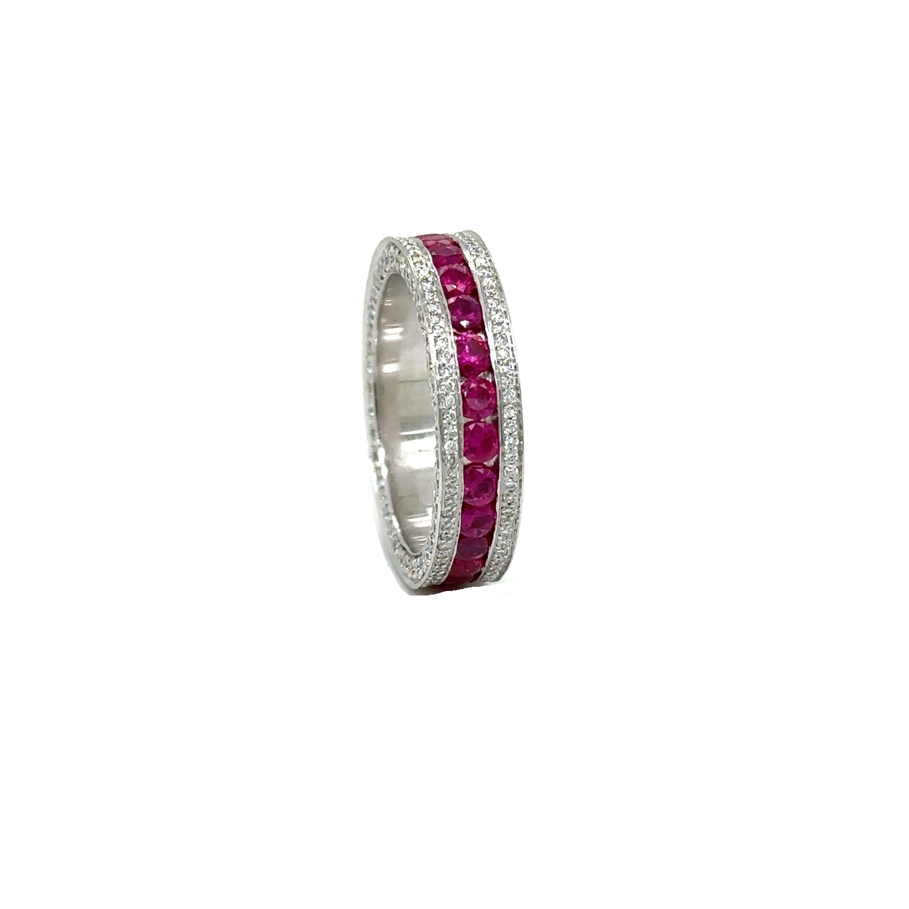 RTR004-RUBY - 18K WHITE GOLD WEDDING BAND With RUBY and DIAMONDS For ...
