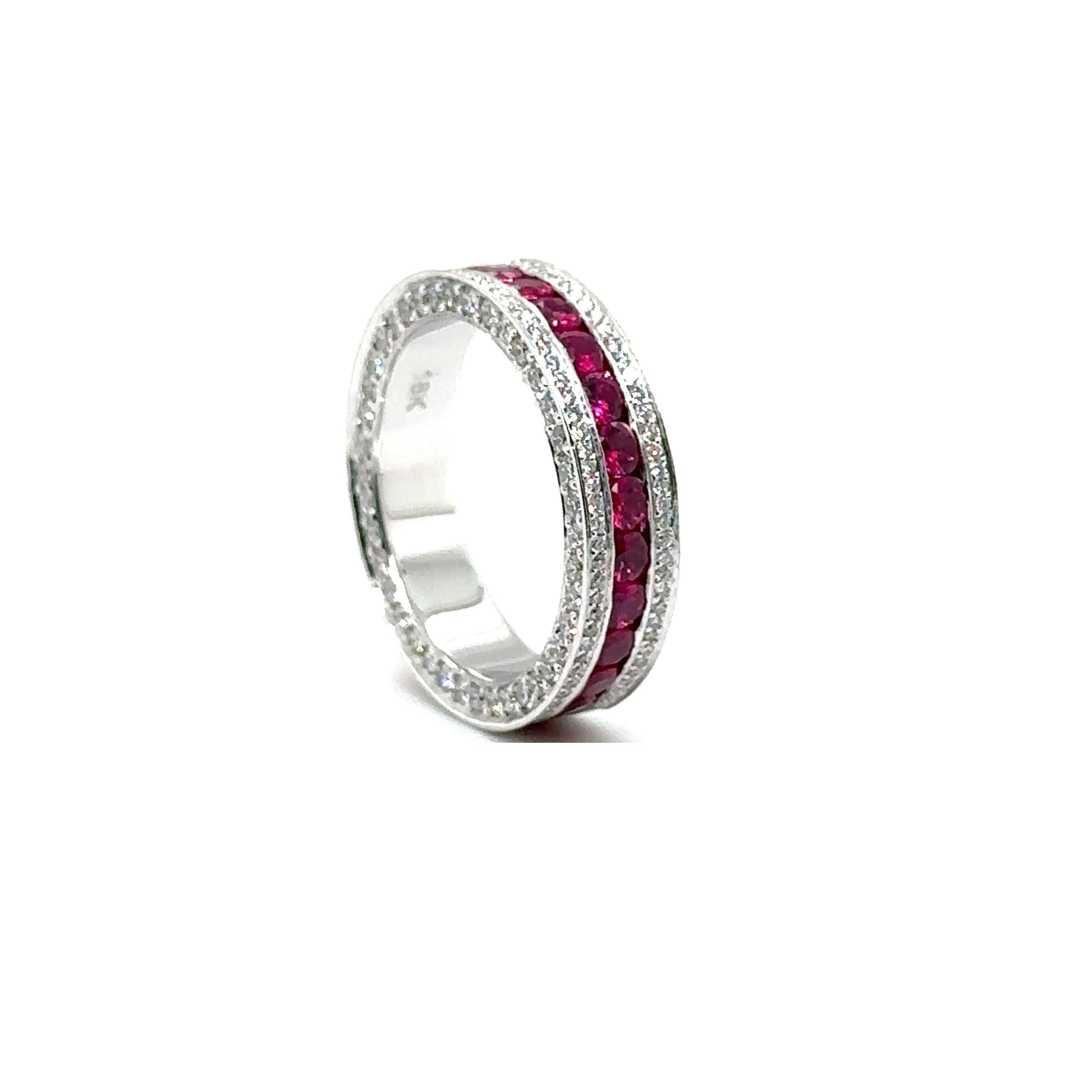RTR004-RUBY - 18K WHITE GOLD WEDDING BAND With RUBY & DIAMONDS  For Sale 1