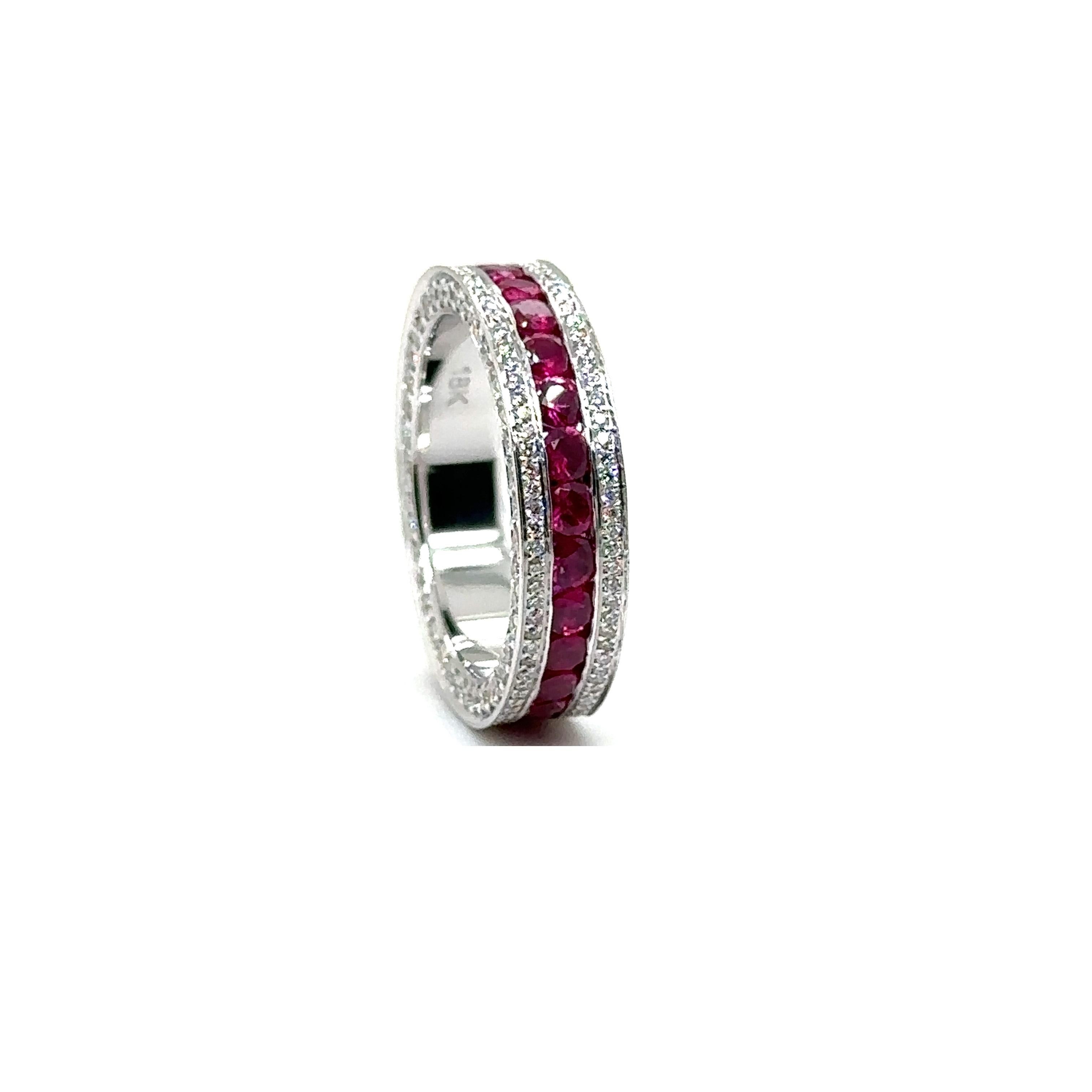 RTR004-RUBY - 18K WHITE GOLD WEDDING BAND With RUBY & DIAMONDS  For Sale 2