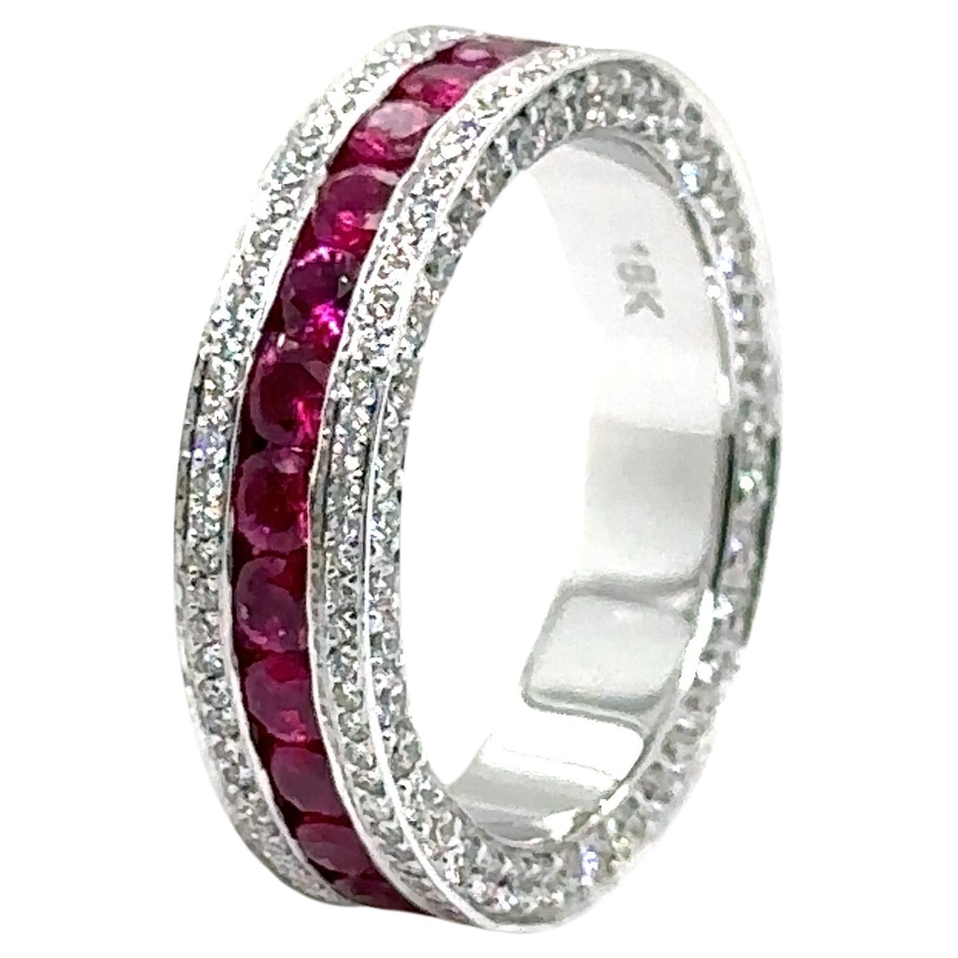 RTR004-RUBY - 18K WHITE GOLD WEDDING BAND With RUBY & DIAMONDS 