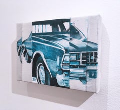 IMPALA, figurative, acrylic on canvas, turquoise, 1970's Chevy muscle car