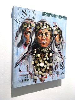 In Another Life by Ru8icon, Acrylic portrait on canvas, blue, woman, face, jewel