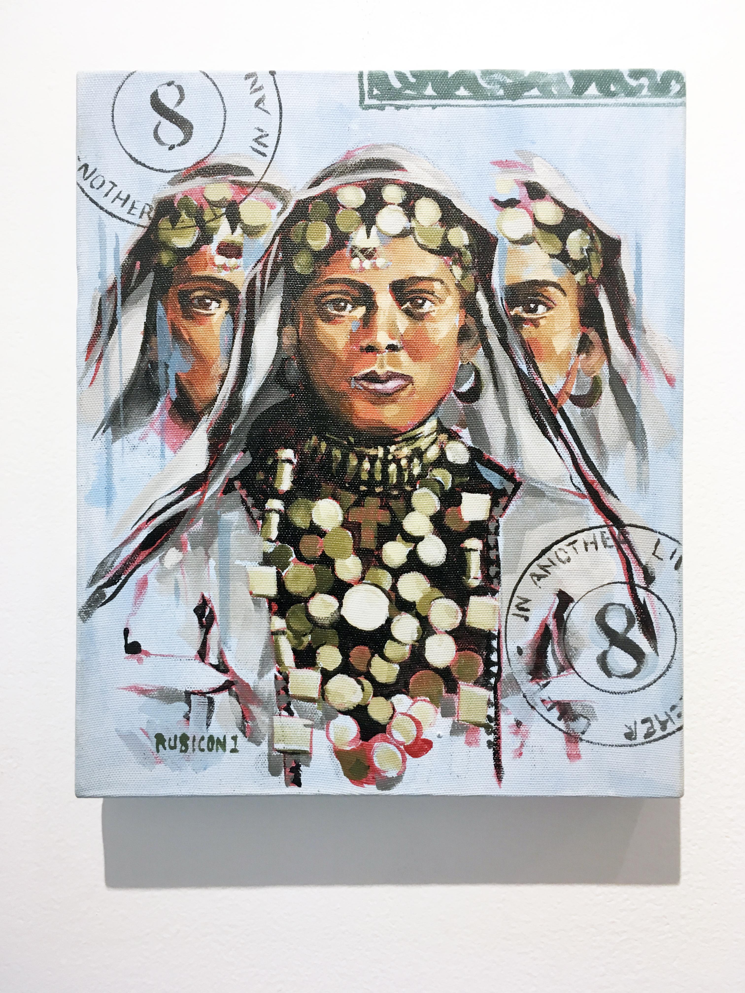 Figurative Painting di RU8ICON1 - In Another Life di Ru8icon, Ritratto in acrilico su tela, blu, donna, viso, Jewell