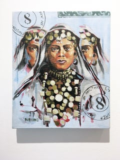 In Another Life by Ru8icon, Acrylic portrait on canvas, blue, woman, face, jewel