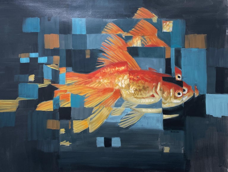 RU8ICON1 - One Fish (2022) oil on canvas, figurative, orange, blue ...