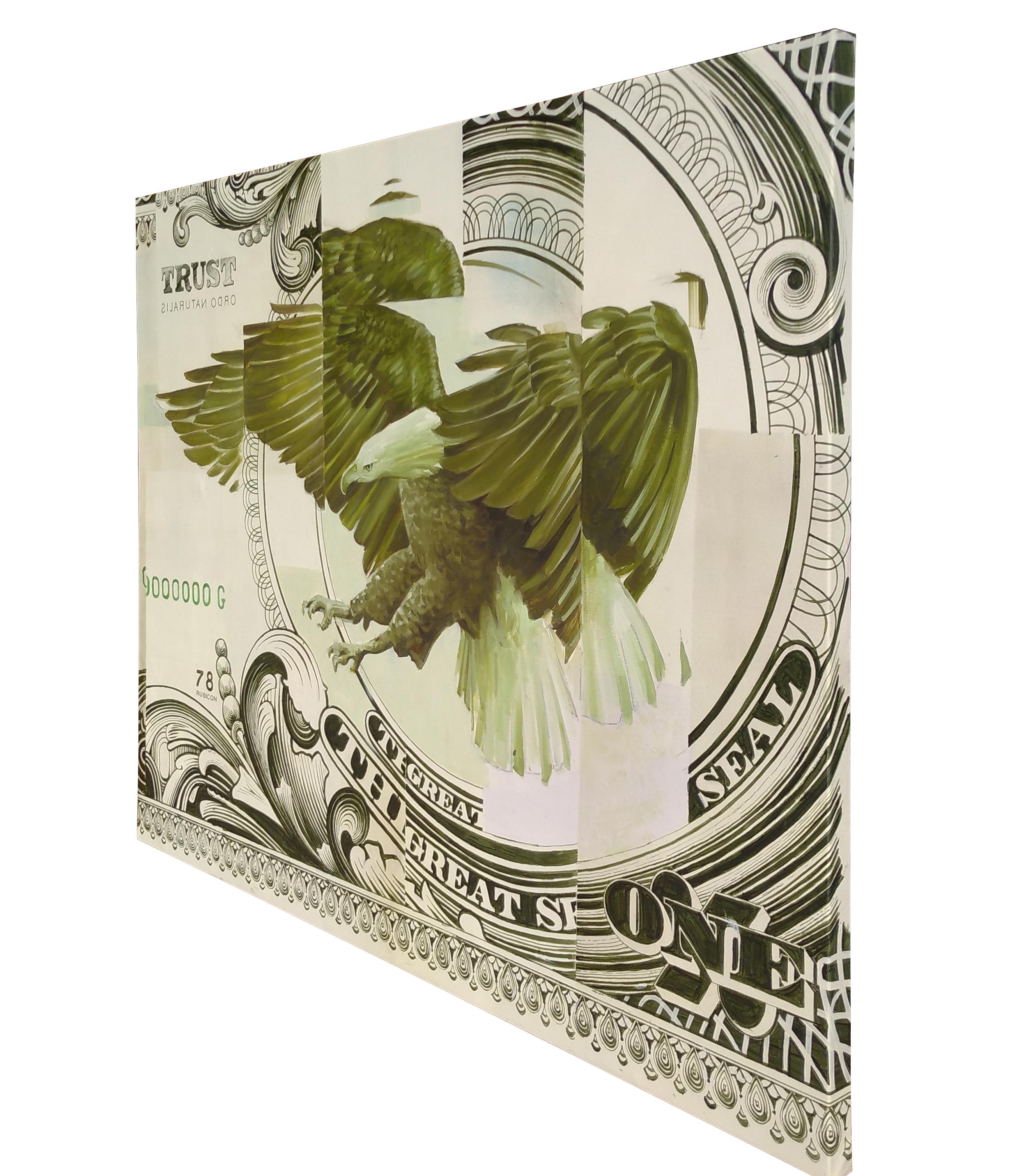 Ordus Naturalis, Öl und Acryl auf Leinwand Gemälde, Adler und US-Dollar, Währung – Painting von RU8ICON1