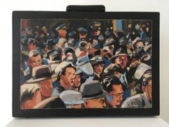 Imballaggio, 2017, dipinti su entrambi i lati di una valigetta recuperata, scultura