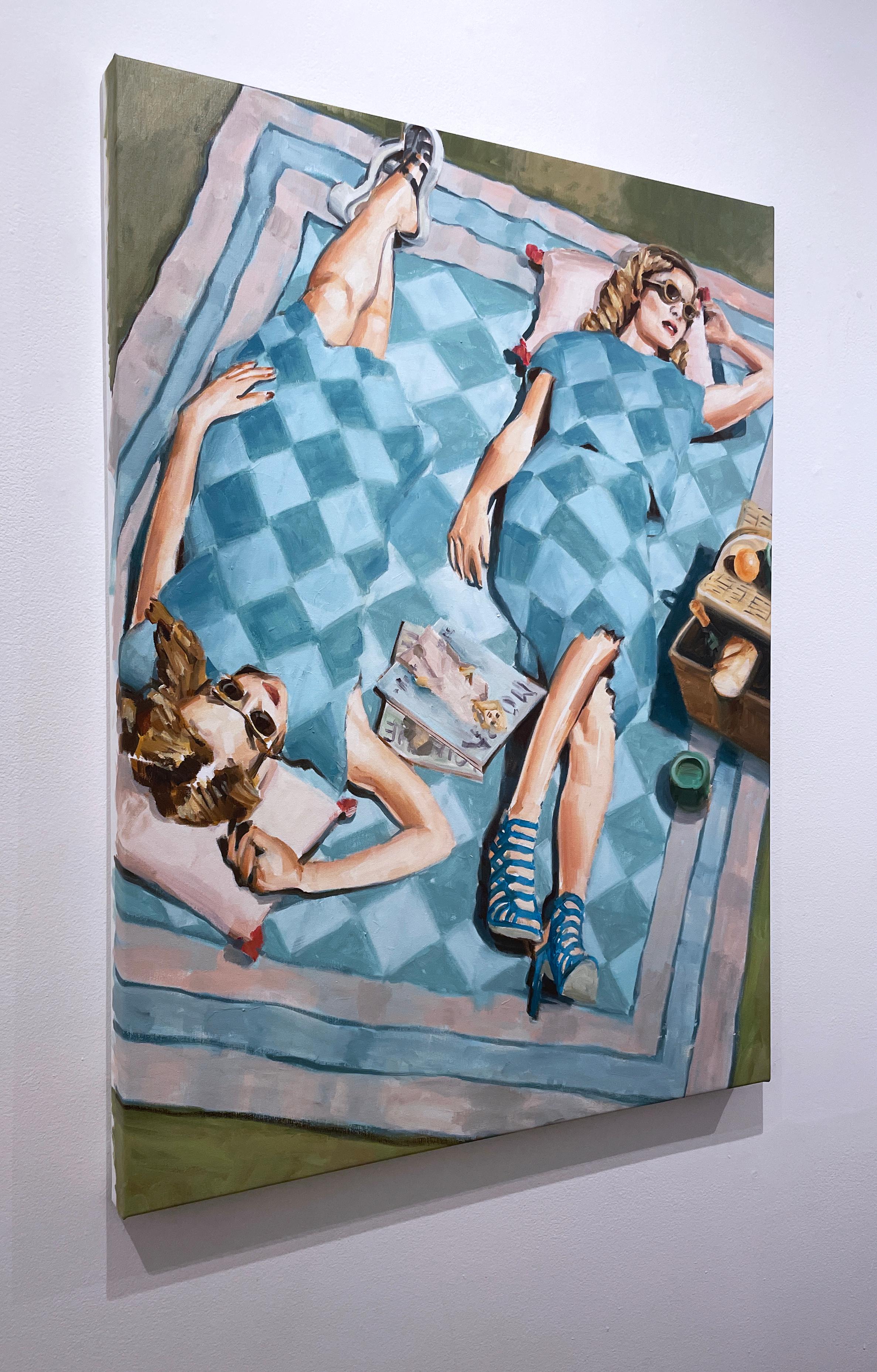 Style Picnic (2022) oil on canvas, figurative, lounging women, patterns, blue - Contemporary Painting by RU8ICON1