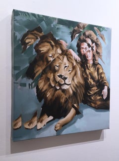 Tippi & Neil by RU8ICON1, Barcelona street artist, lion lady portrait distortion