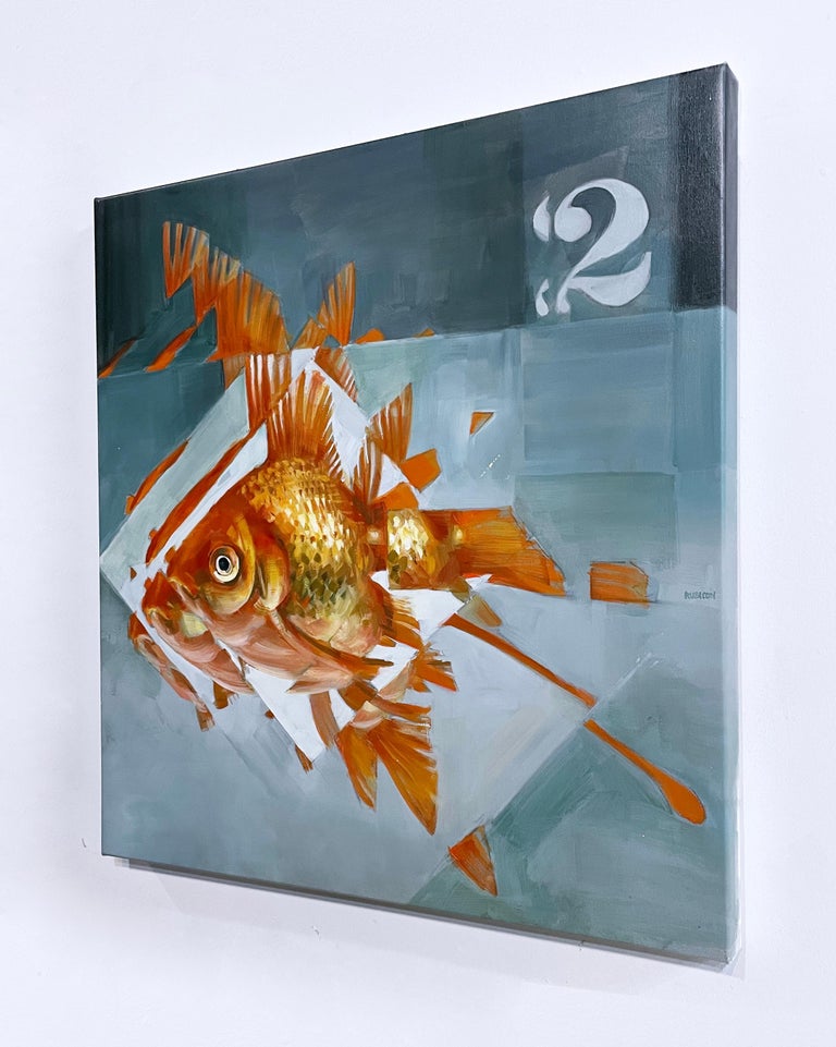 RU8ICON1 - Two Fish (2022) oil on canvas, figurative, orange, blue ...