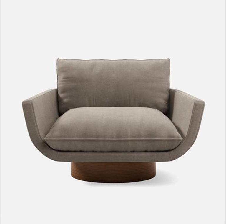 Rua Ipanema Fully Upholstered Walnut Veneer Swivel Base Lounge Chair