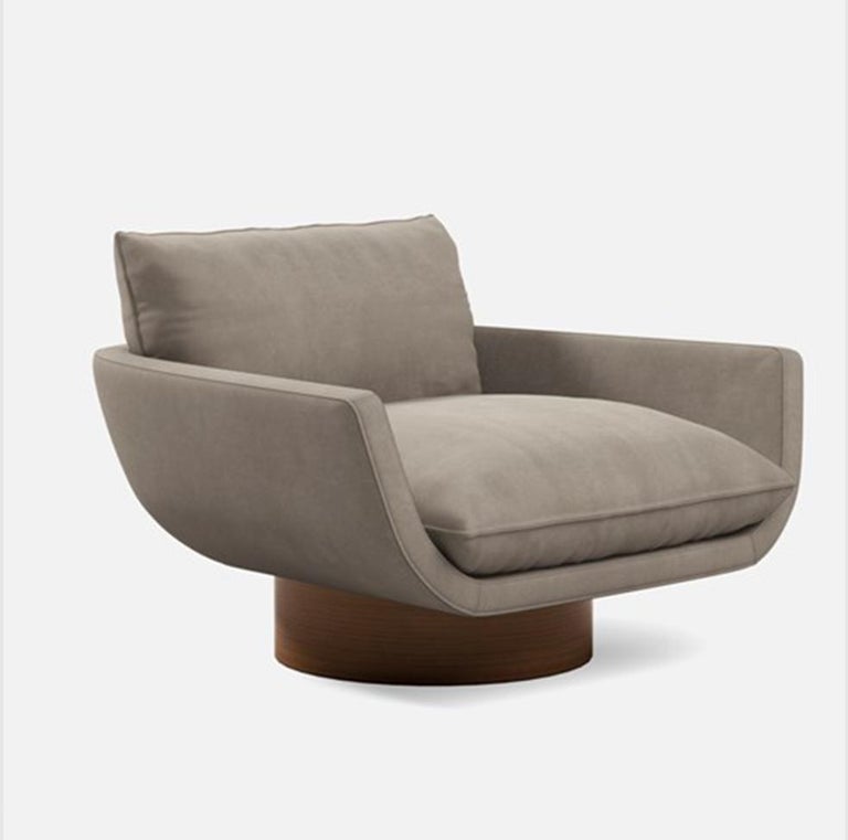 Rua Ipanema Fully Upholstered Walnut Veneer Swivel Base Lounge Chair