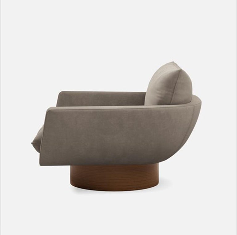 Rua Ipanema Fully Upholstered Walnut Veneer Swivel Base Lounge Chair